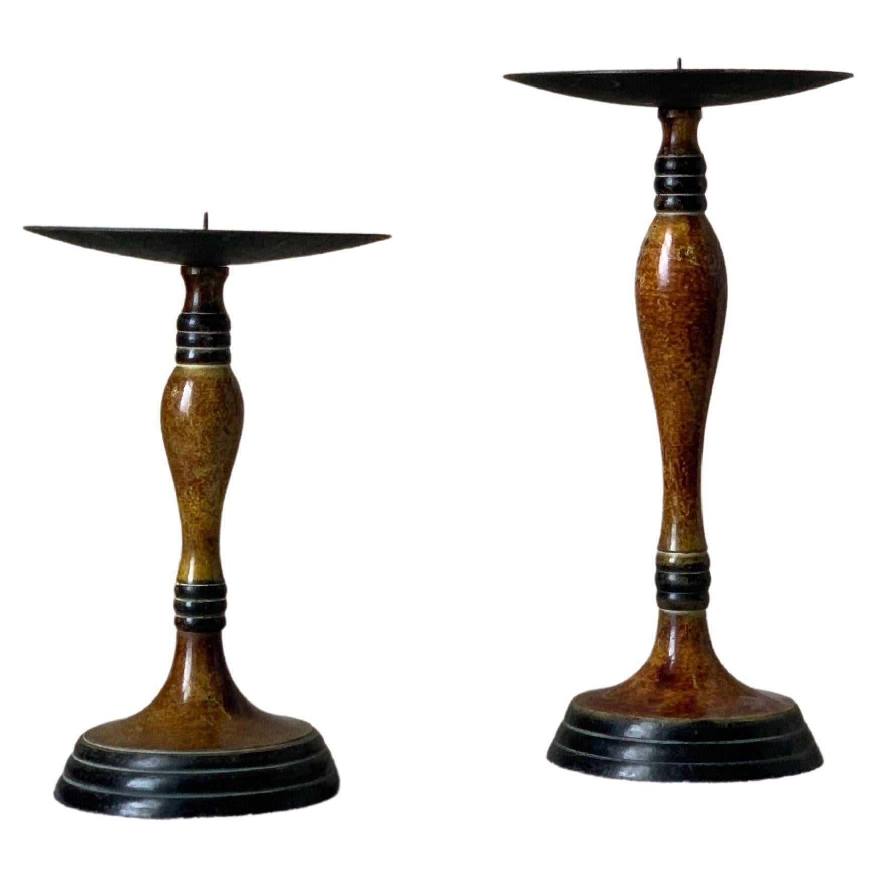 Pair of Burl Wood Candlesticks  For Sale
