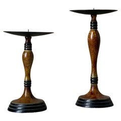 Antique Pair of Burl Wood Candlesticks 