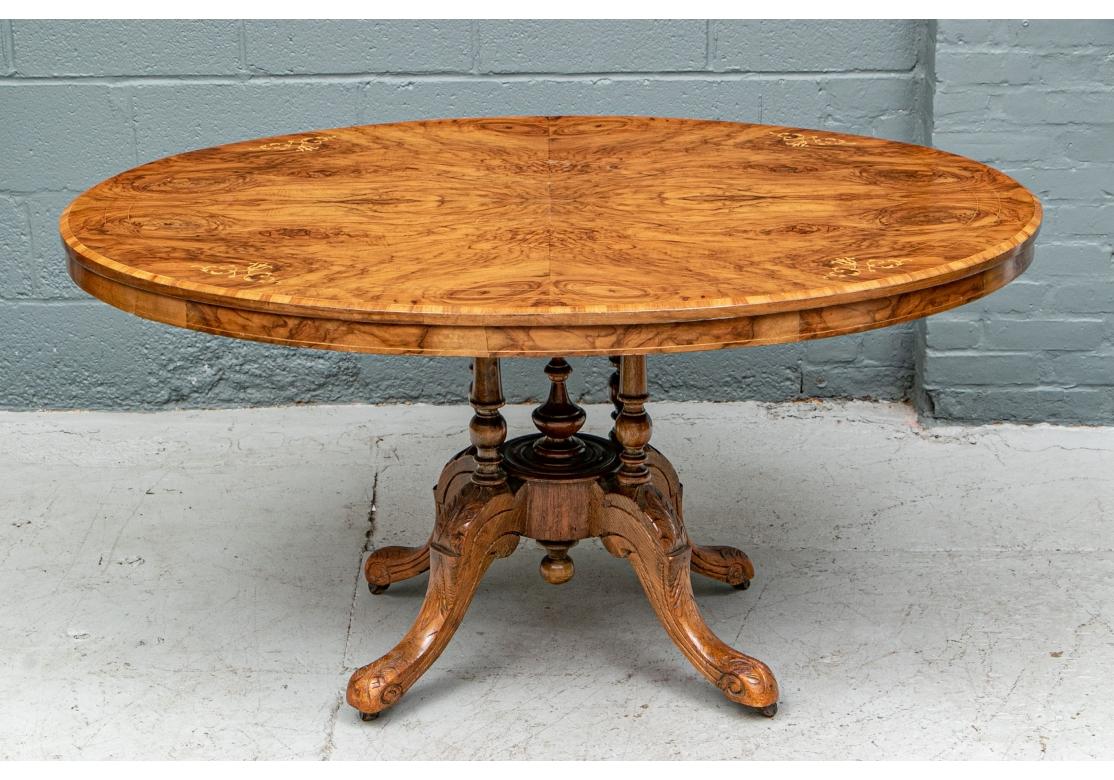Aesthetic Movement 19th C. Burled Walnut Oval Table In Aesthetic Style For Sale