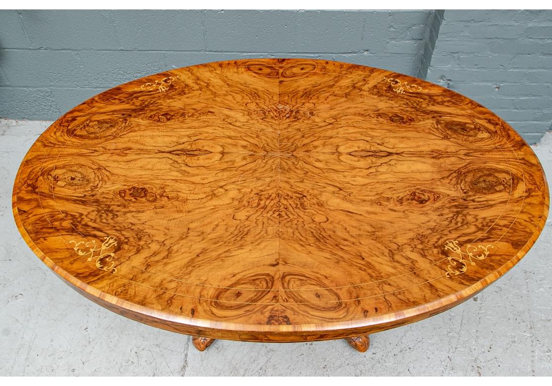 19th C. Burled Walnut Oval Table In Aesthetic Style In Distressed Condition For Sale In Bridgeport, CT