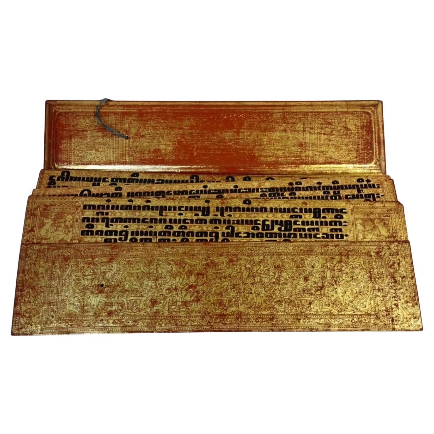 Vergoldetes buddhistisches Manuskript aus dem 19. im Angebot