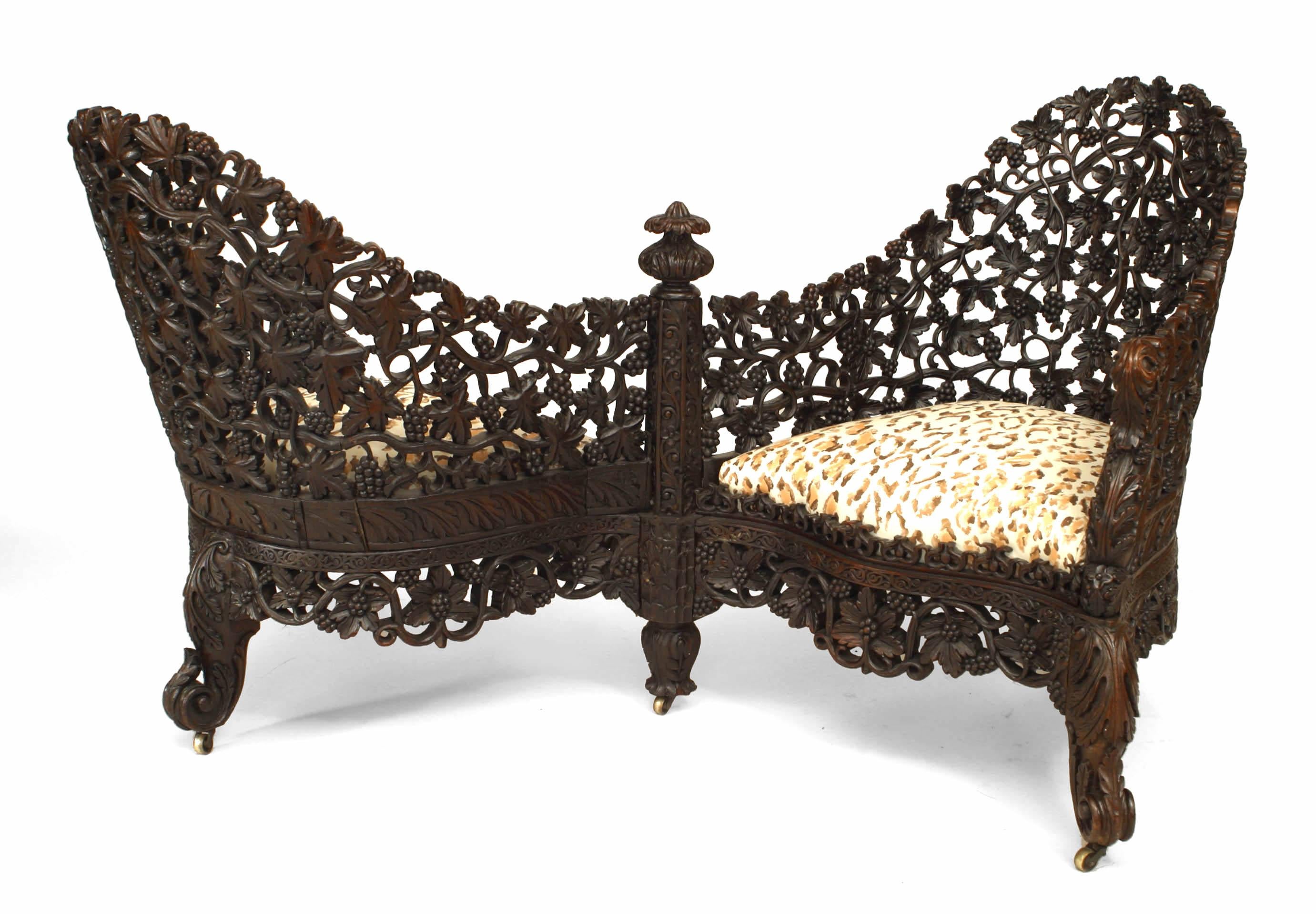 Asian Burmese style (19th Cent) carved and filigree rosewood tete a tete
