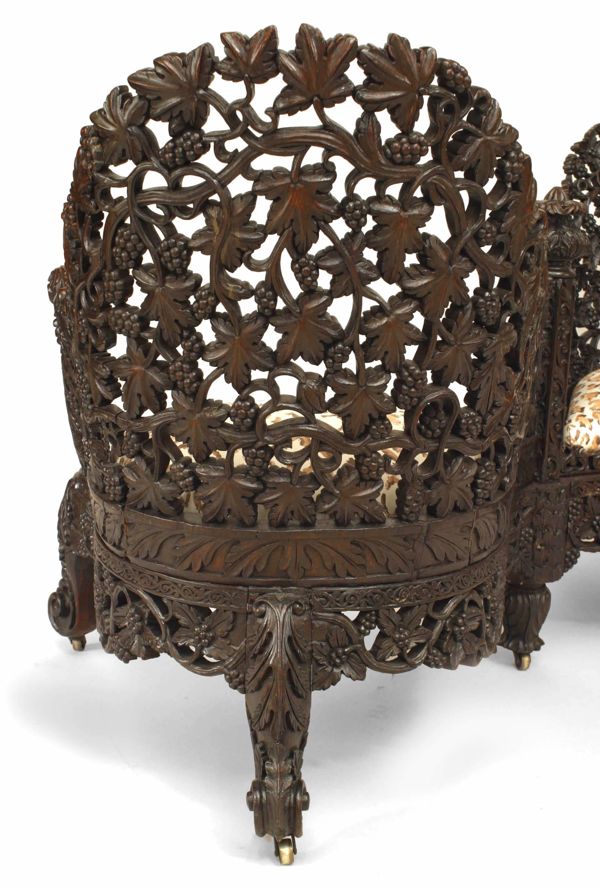 19th Century Asian Burmese Carved Rosewood Tete-a-tete