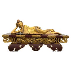 XIX sec. Buddha reclinato birmano - Rara forma iconografica, periodo Mandalay