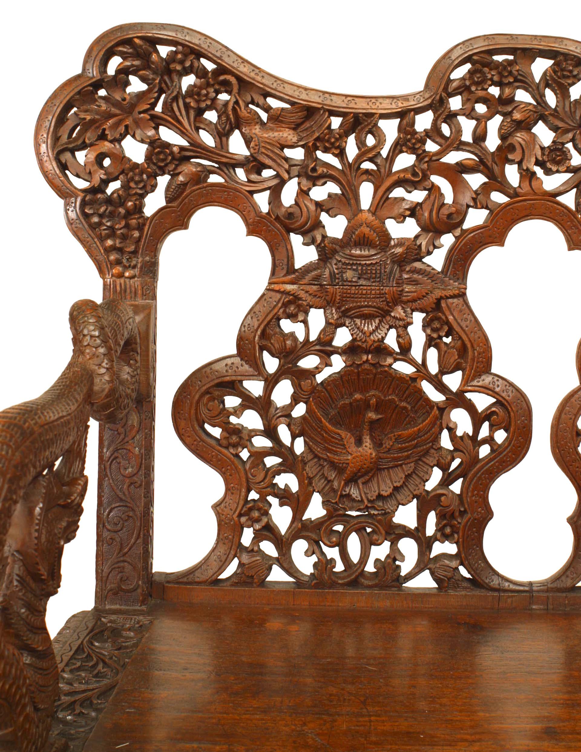 Anglo-Indian 19th c. Burmese Style Filigreed Dragon Design Loveseat