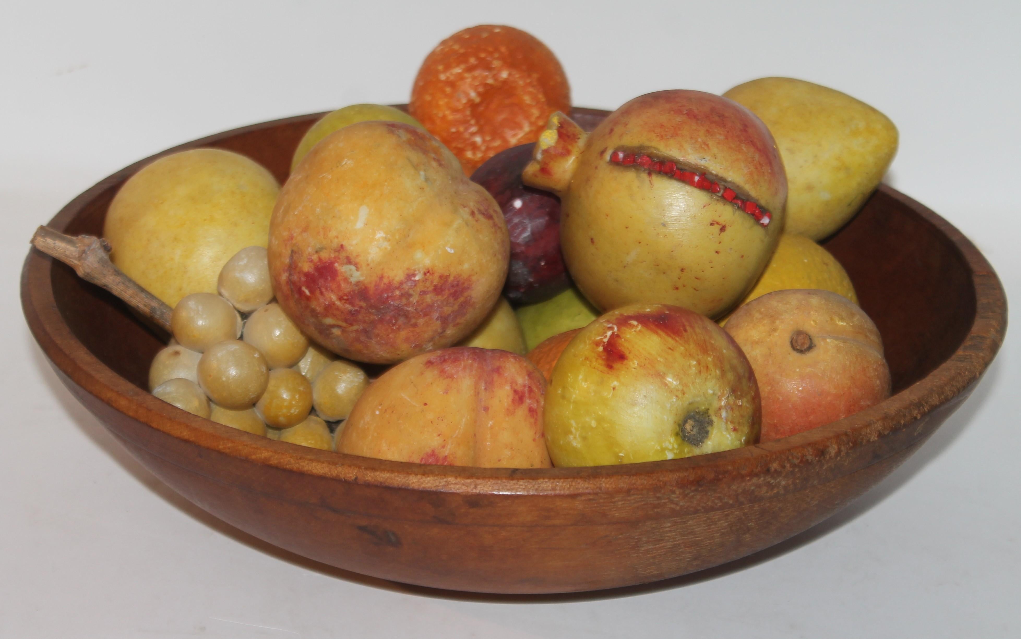 Country 19th C Butter Bowl and Eighteen Piece Collection of Stone Fruit For Sale
