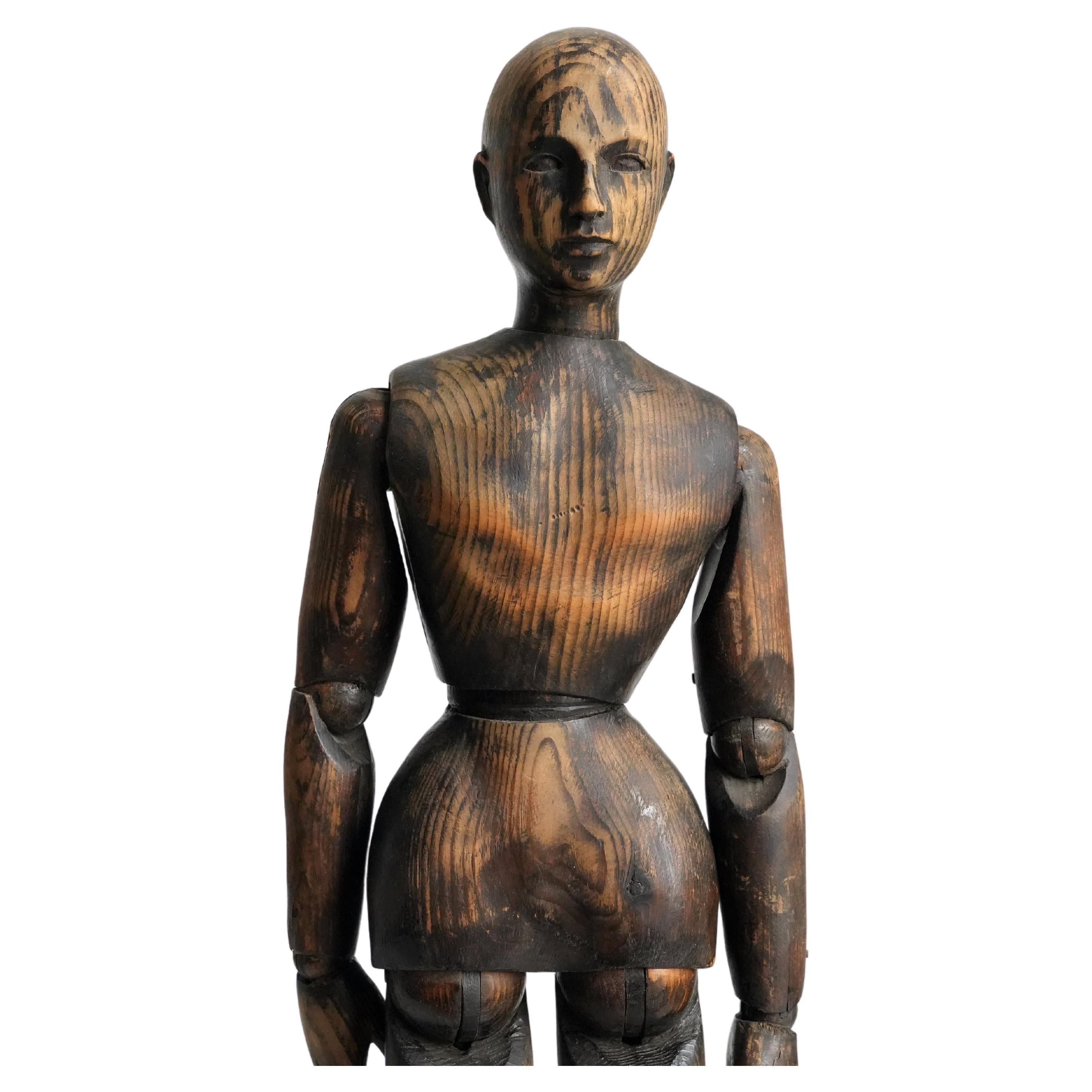 19th C Carved and Jointed Wood Artist Mannequin For Sale