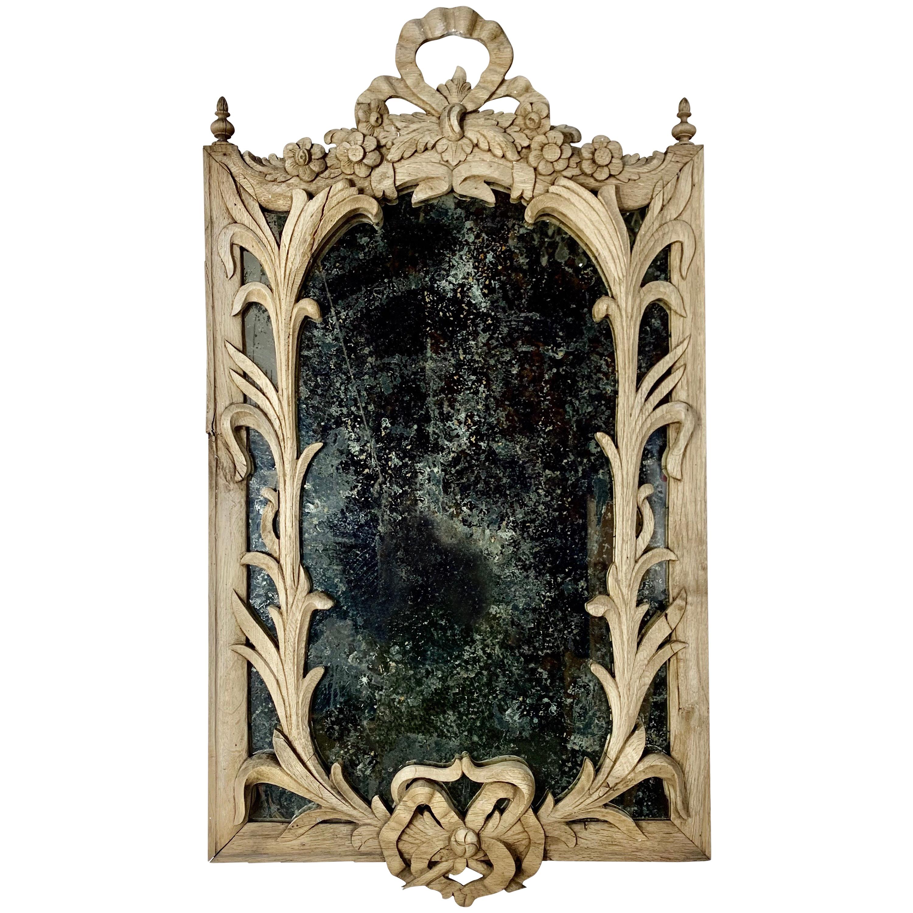 19th Century Carved French Bleached Walnut Mirror