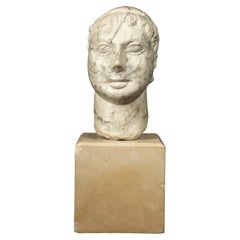 19th C. Carved Head of a Man in the Antique Style, Wearing a Crown of Laurels