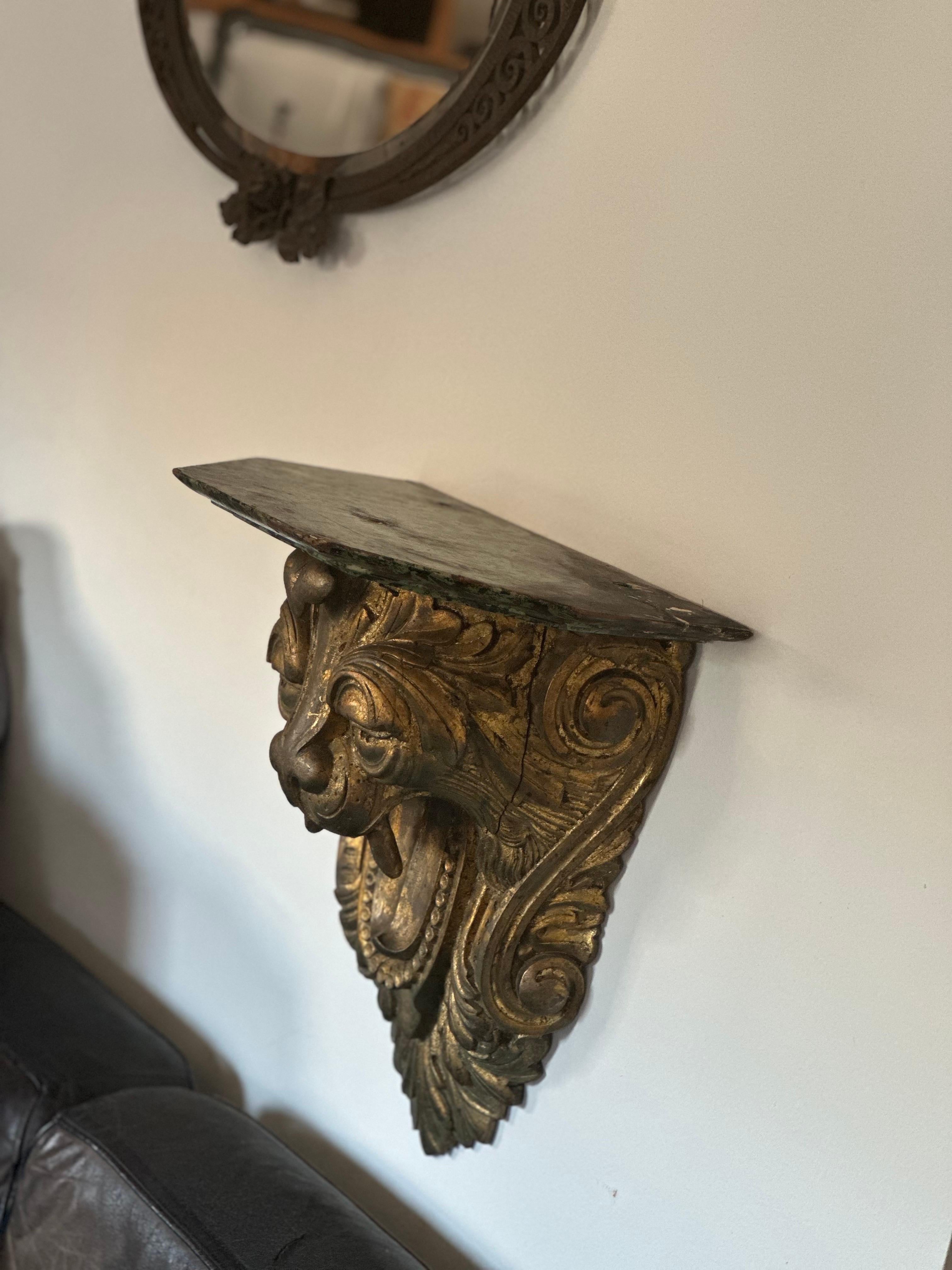 19th C Carved Lion wall shelf  For Sale 6