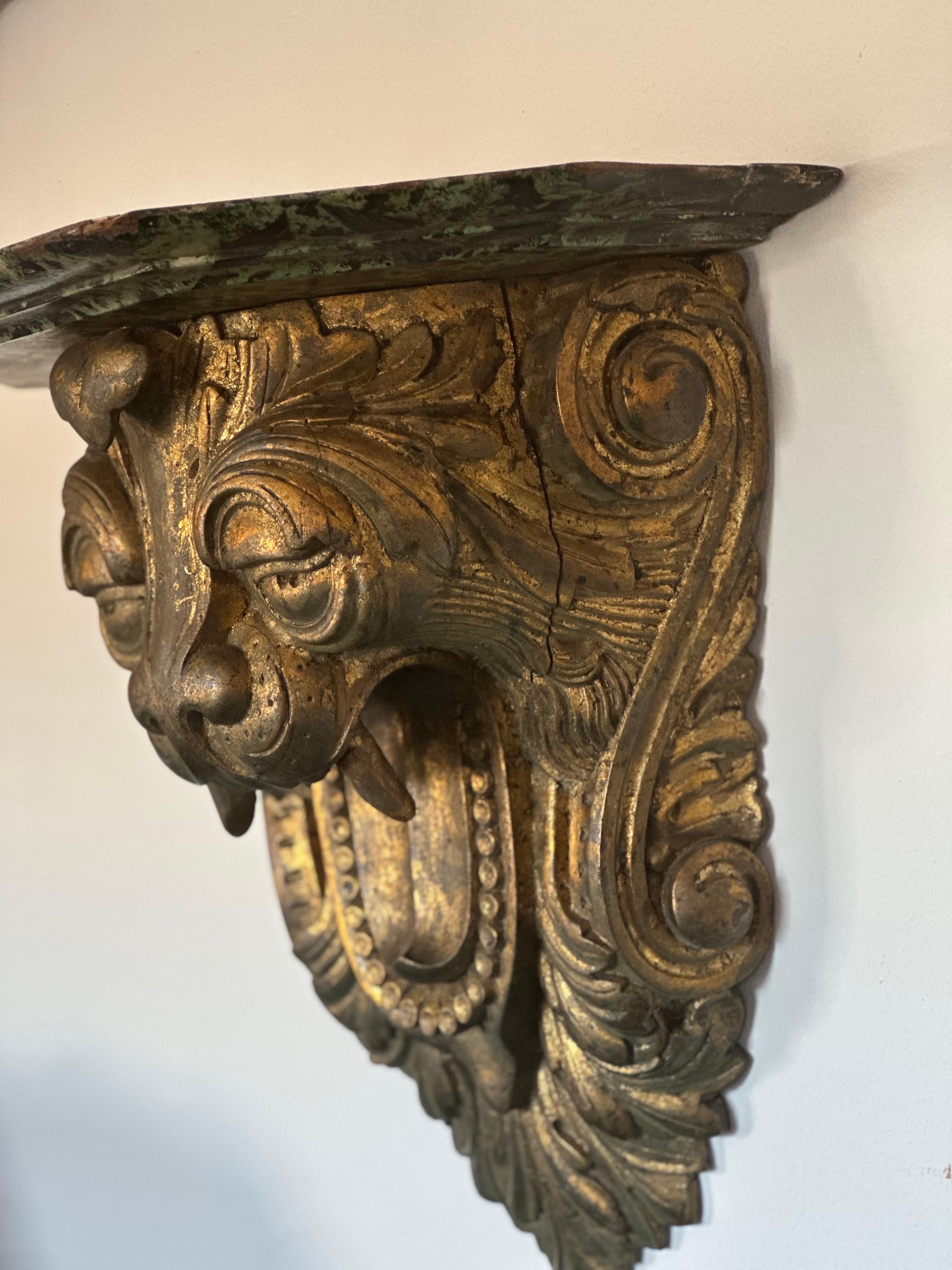 19th C Carved Lion wall shelf  For Sale 3