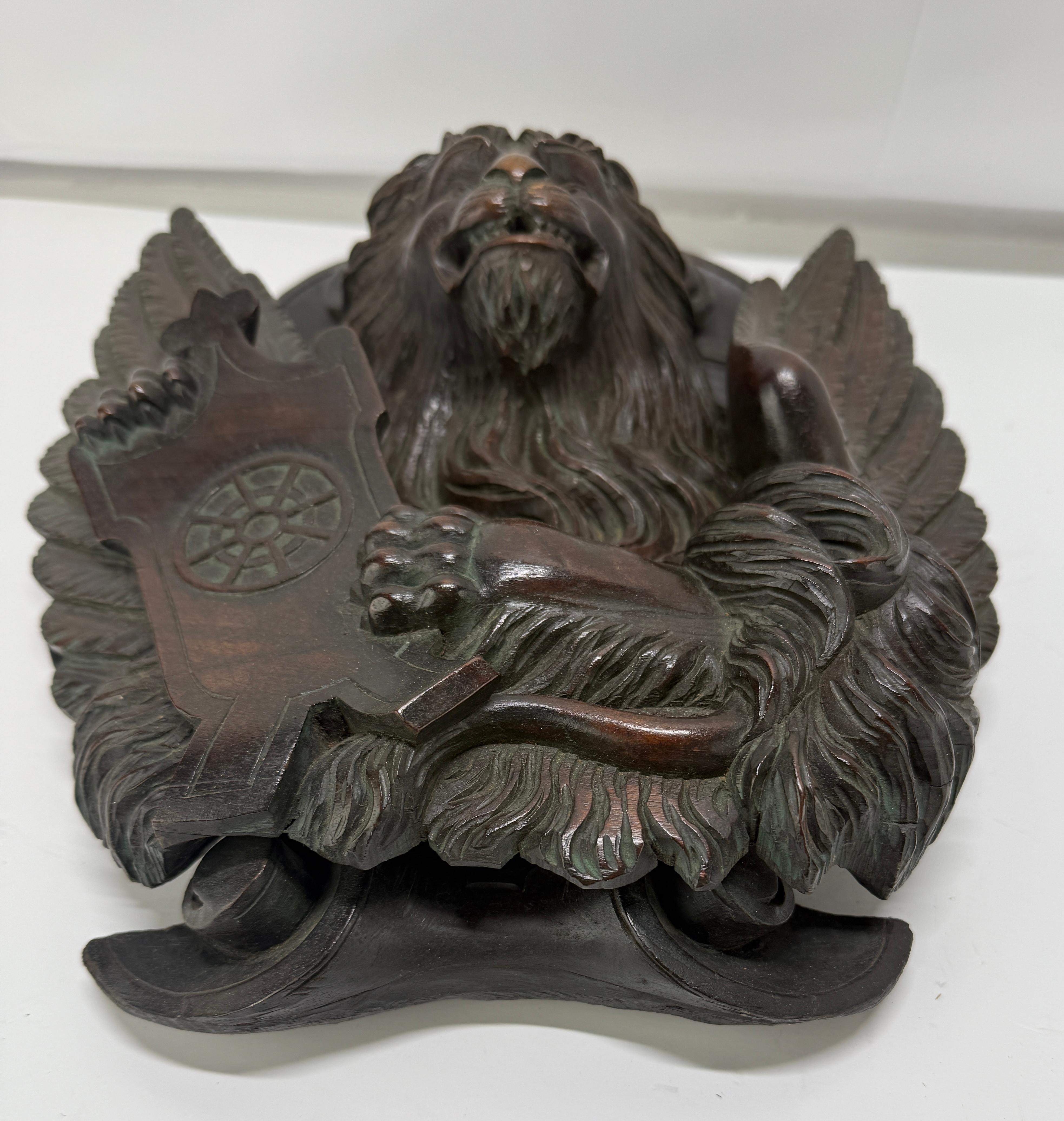19th C Carved Mahogany Relief of the Lion of Saint Mark Wheel of Saint Catherine For Sale 4