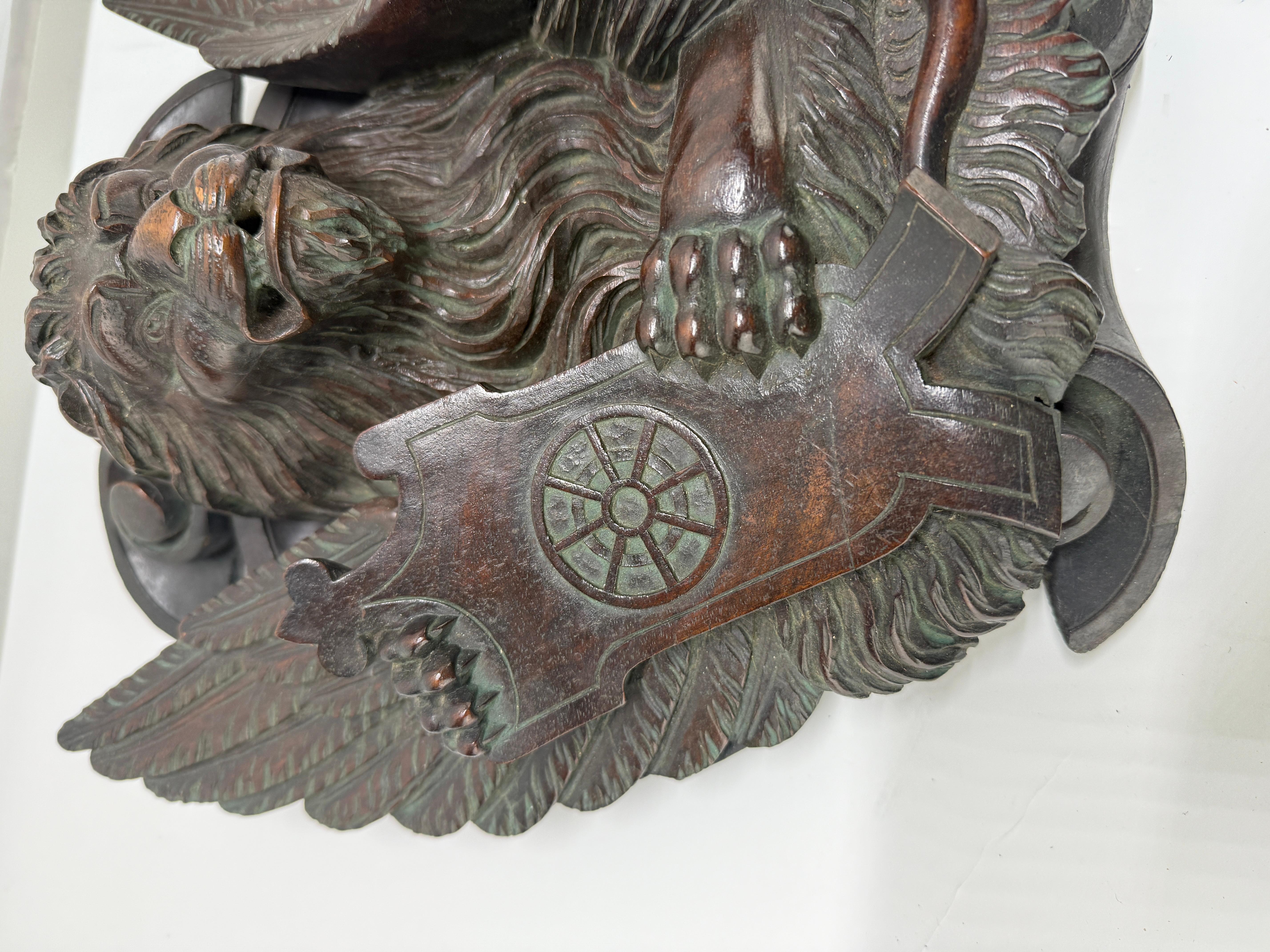 19th C Carved Mahogany Relief of the Lion of Saint Mark Wheel of Saint Catherine For Sale 5
