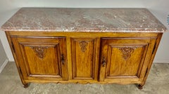 19th Century Carved Oak French Buffet with Marble Top