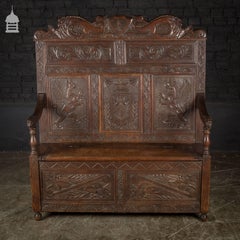 19th Century Carved Oak Monks Bench Pew Settle