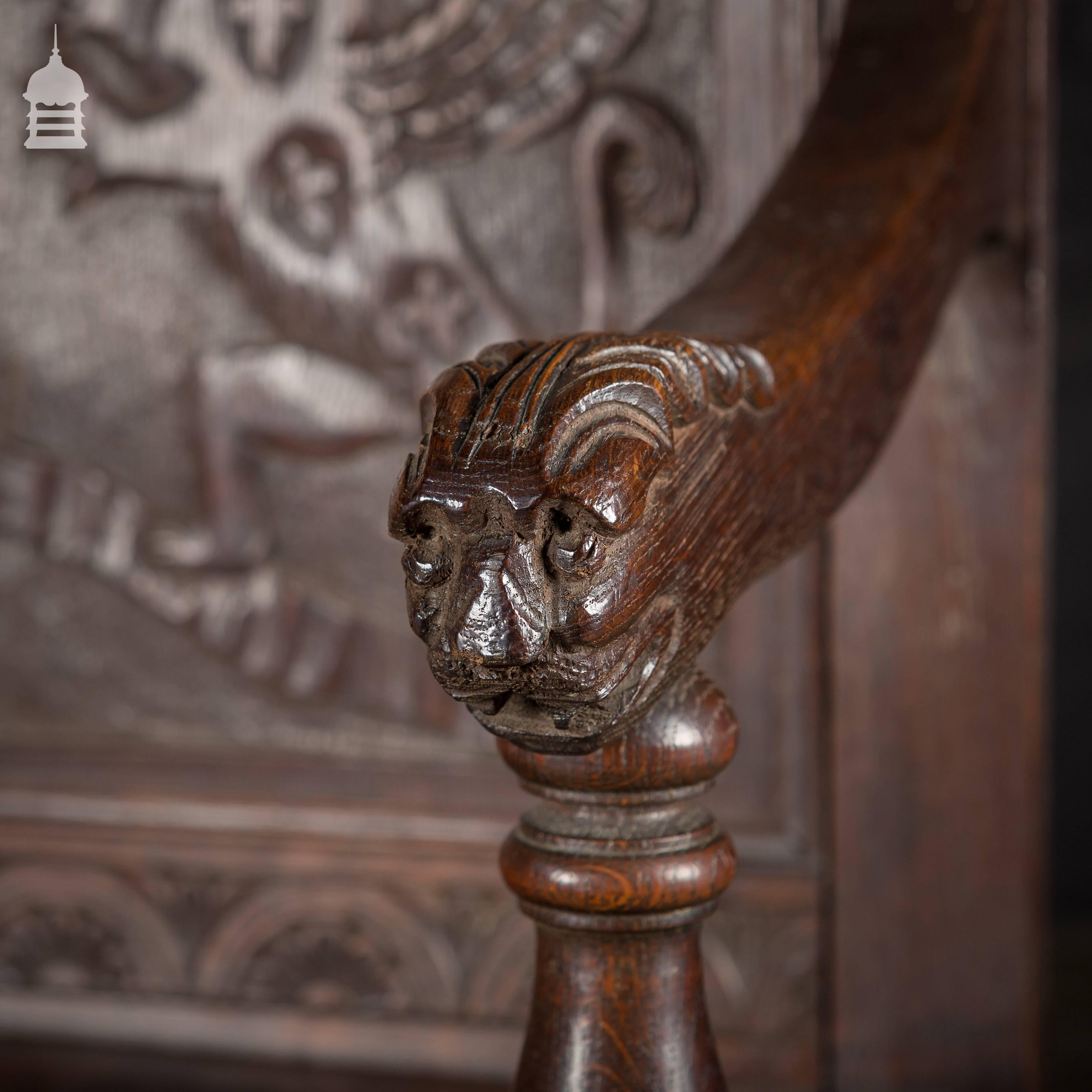 19th Century Carved Oak Monks Bench Pew Settle In Good Condition For Sale In Norwich, GB