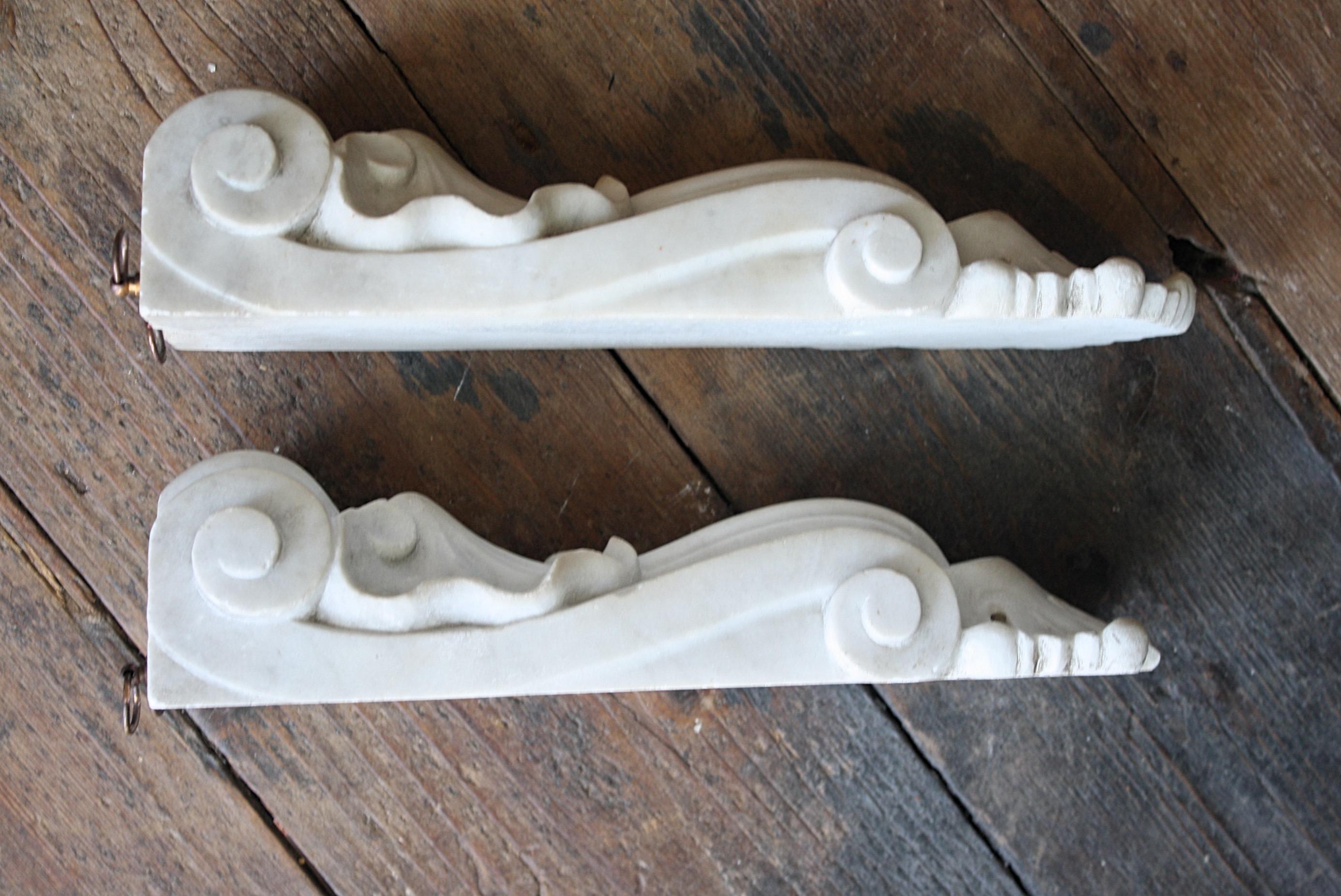 19th C Carved Pair of Marble Decorative Architectural Corbel Elements  2