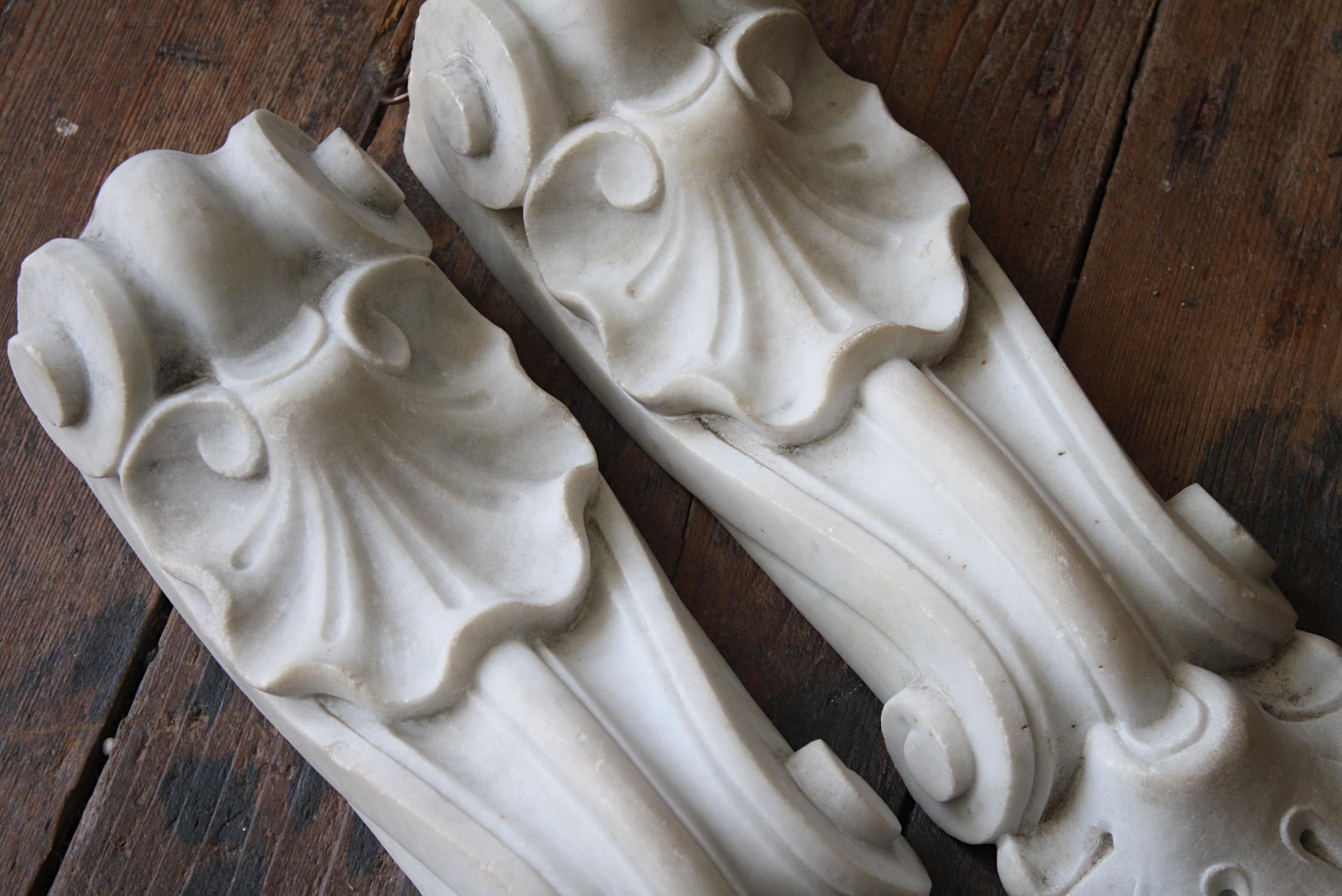 19th Century 19th C Carved Pair of Marble Decorative Architectural Corbel Elements 