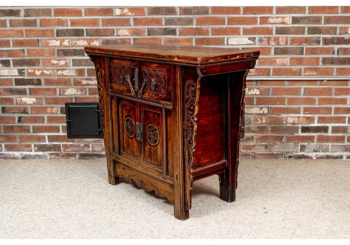 Hand-Carved 19th C. Carved Qing Period Asian Altar Cabinet  For Sale