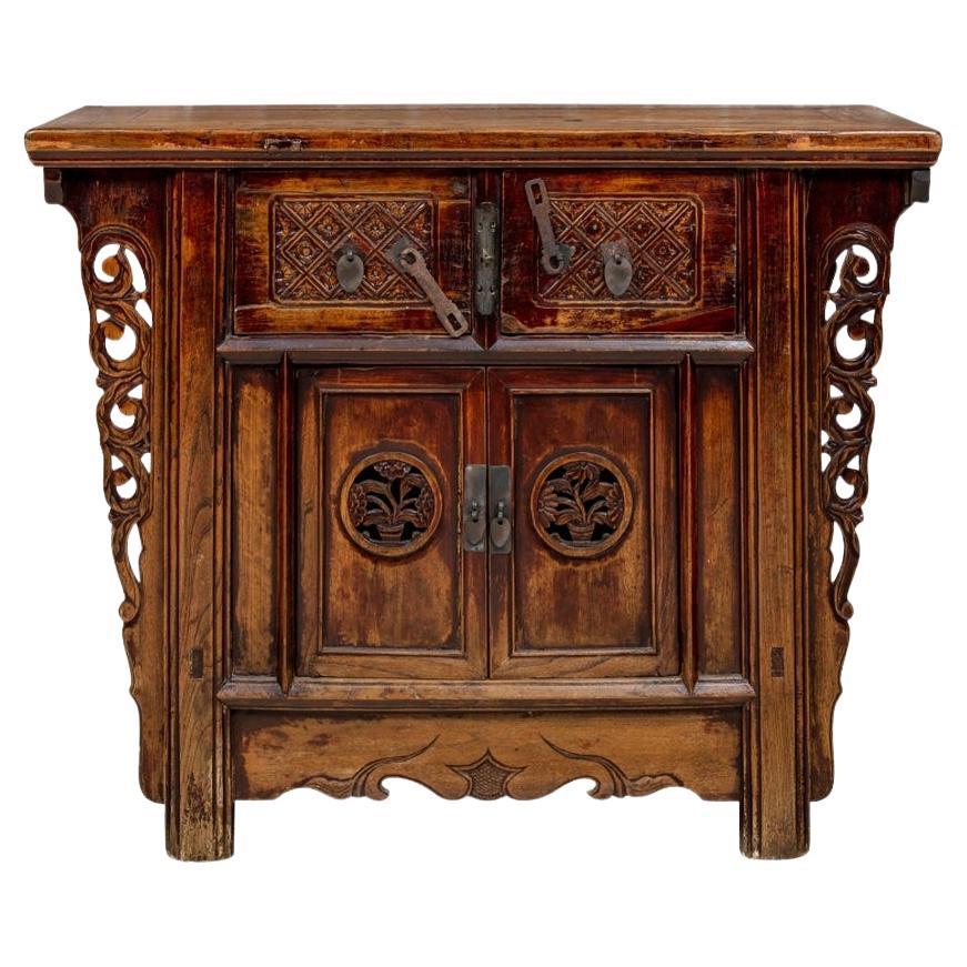 19th C. Carved Qing Period Asian Altar Cabinet  For Sale