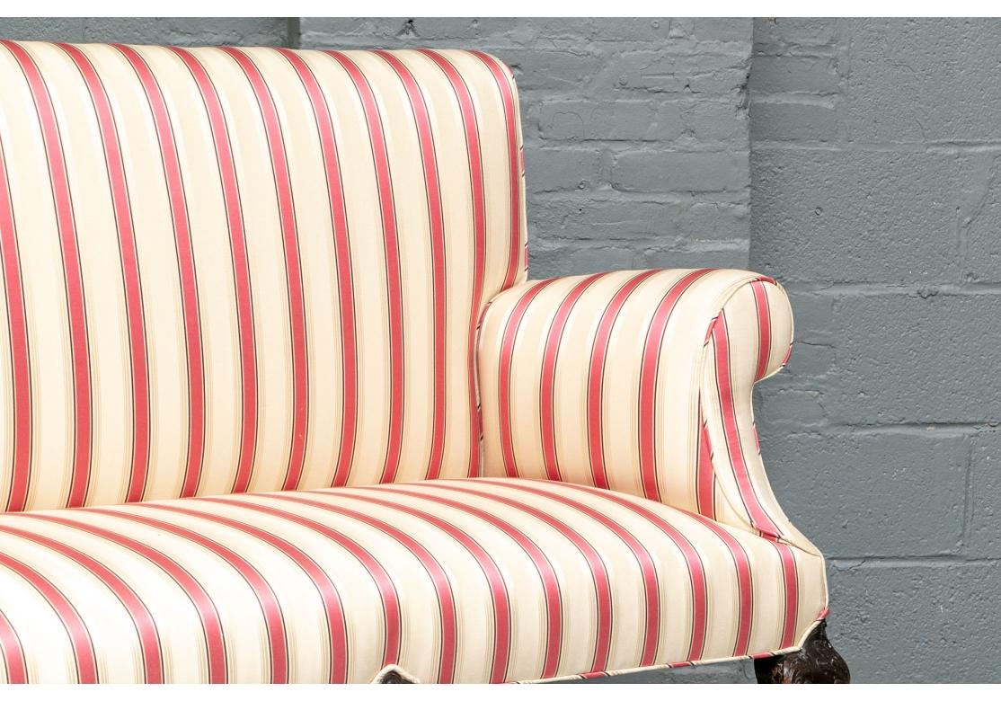 19th Century Carved Settee in Custom Stripe In Good Condition In Bridgeport, CT