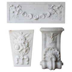 19th C Carved Trio of Marble Decorative Architectural Elements Grand Tour