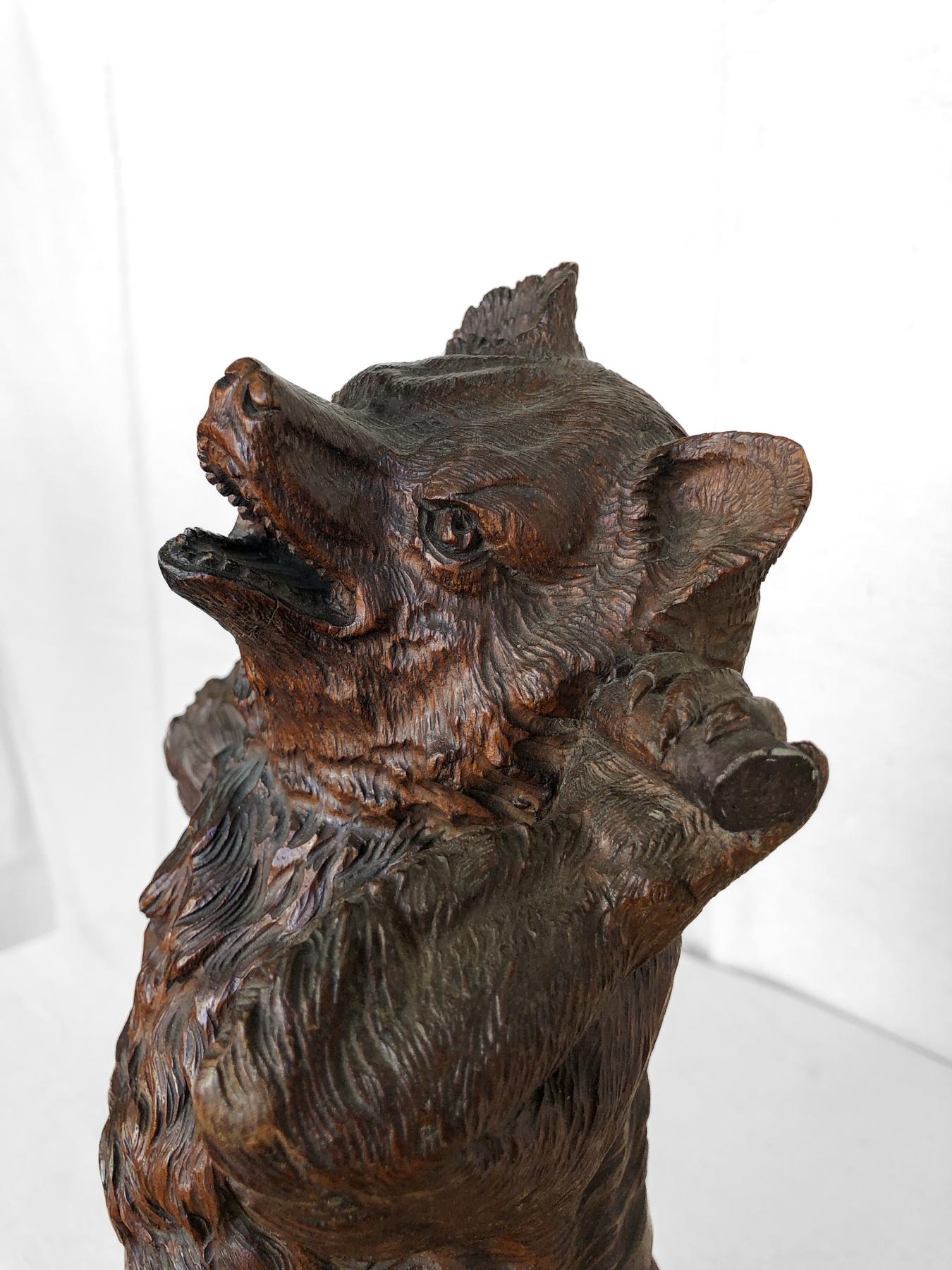 19th century Carved Walnut Black Forest Bear / Cigar Holder For Sale 1