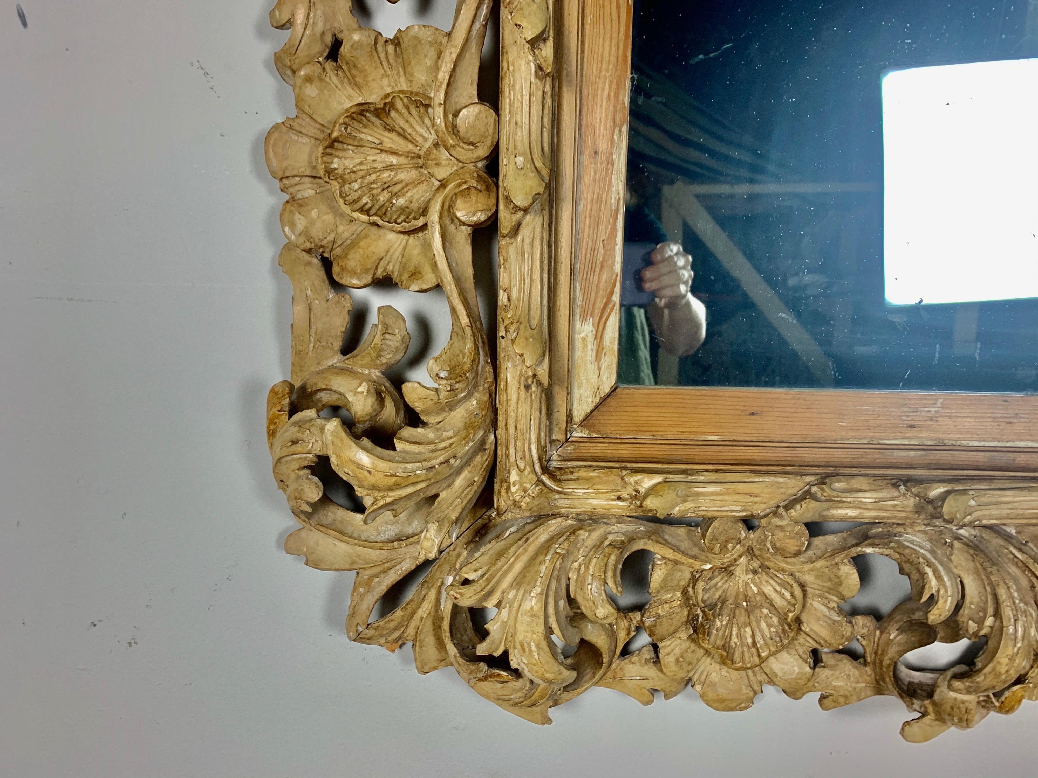 Neoclassical 19th Century Carved Wood Acanthus Leaf Mirror