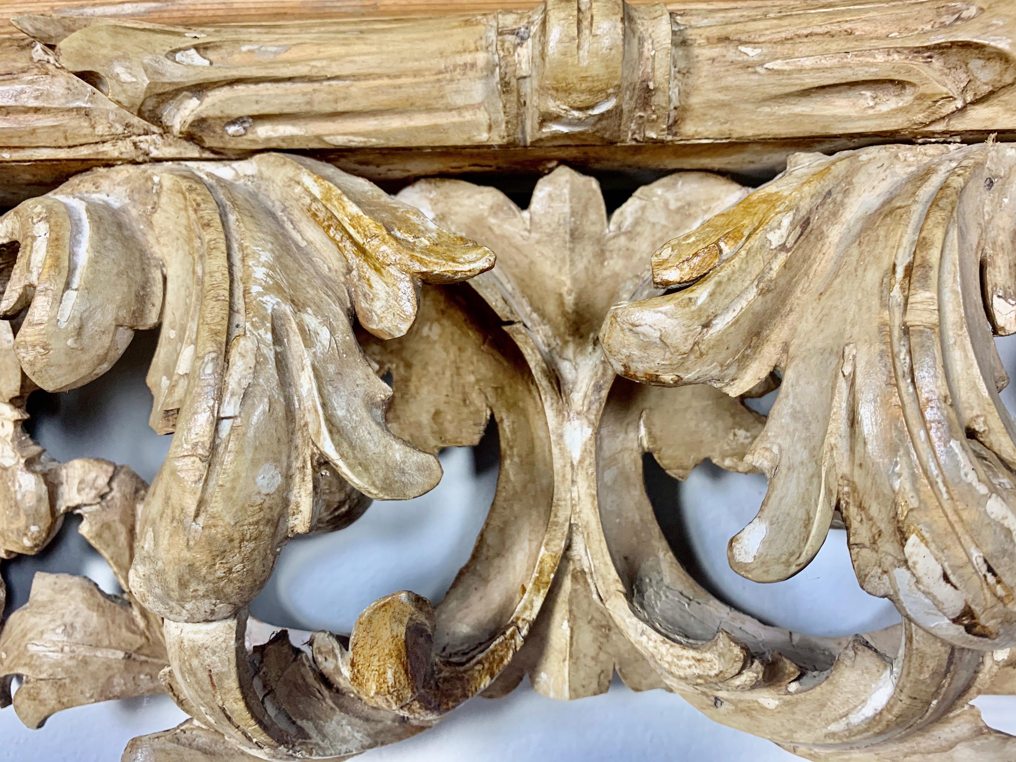 19th Century Carved Wood Acanthus Leaf Mirror In Distressed Condition In Los Angeles, CA