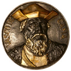 19th Century Cast Iron Bust Portrait Plaque of Explorer Vasco da Gama, 1460-1524