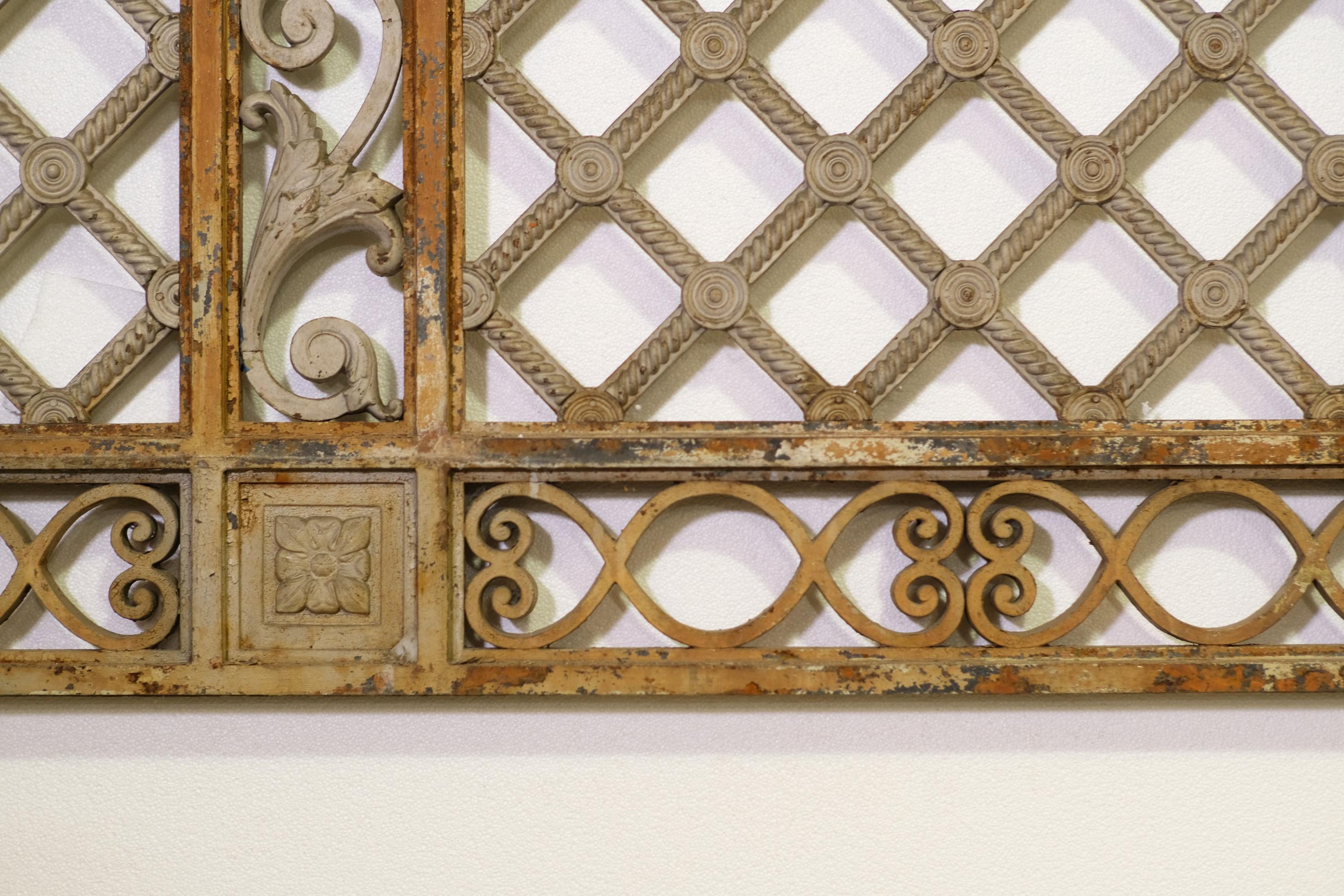 American Cast Iron Floral Lattice Window Guard Steel Roman Arch Frame 132x94