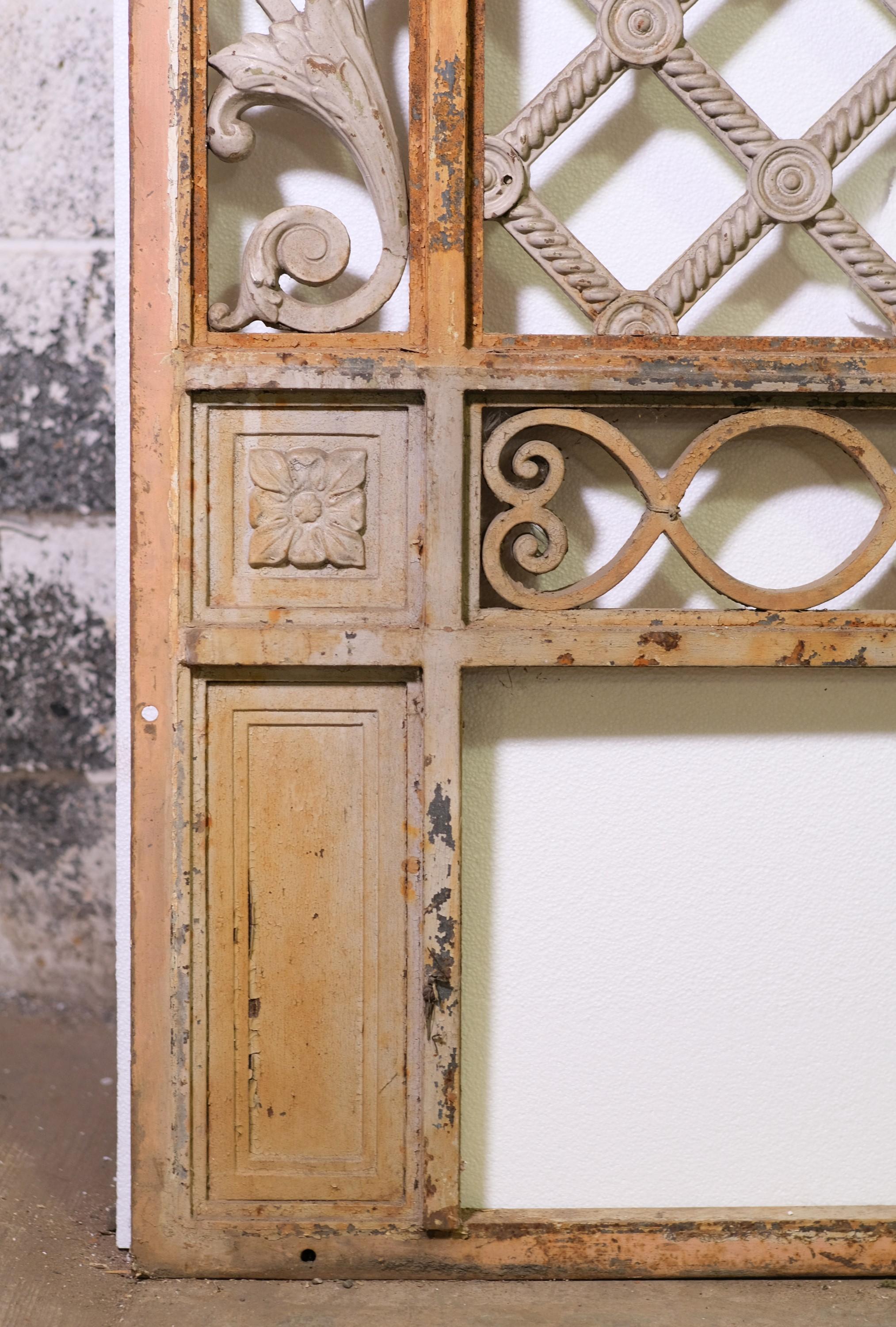Cast Iron Floral Lattice Window Guard Steel Roman Arch Frame 132x94 In Good Condition In New York, NY