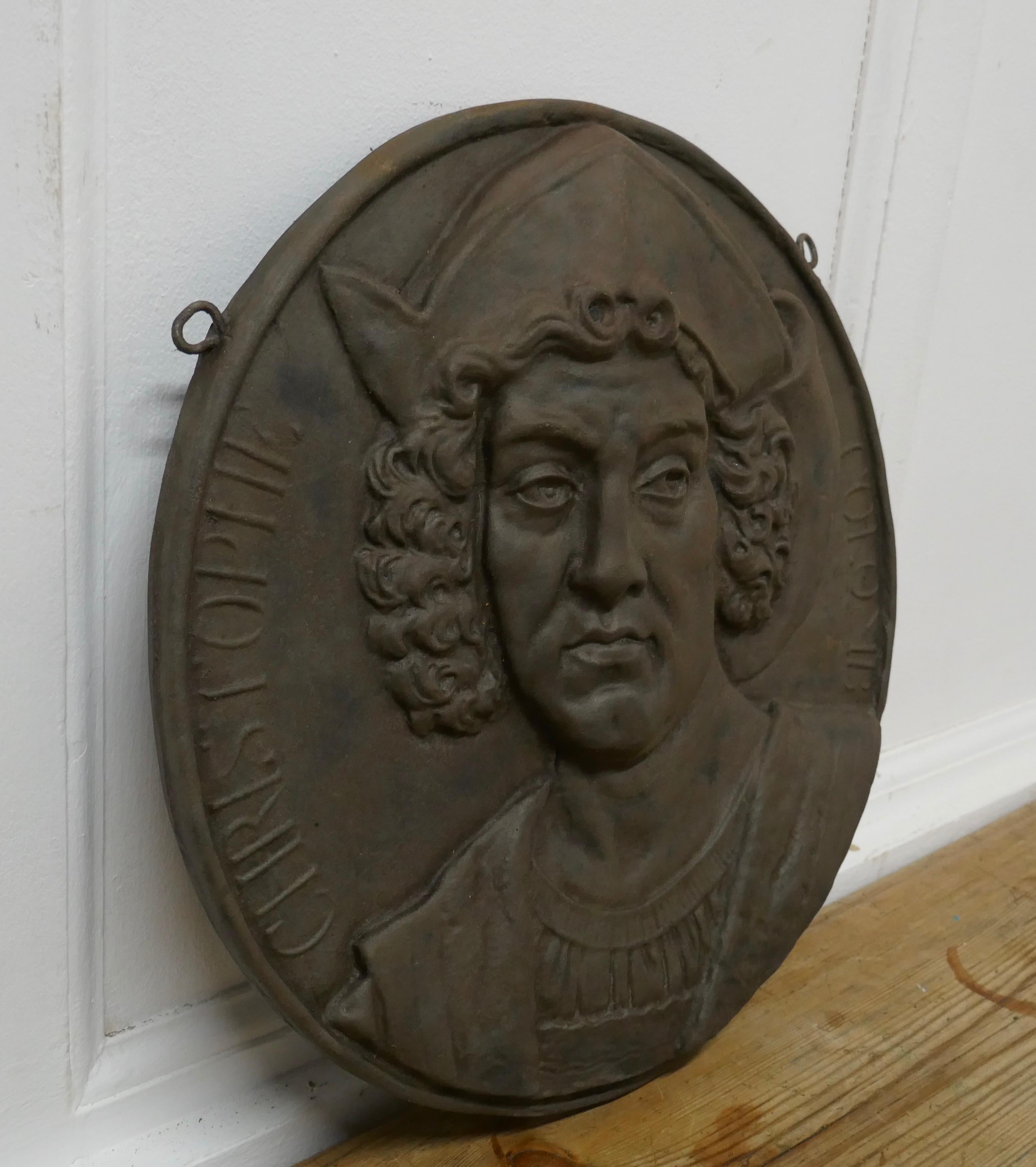 19th Century Cast Iron Portrait Plaque of Christoper Columbus, 1451-1506 In Good Condition In Chillerton, Isle of Wight