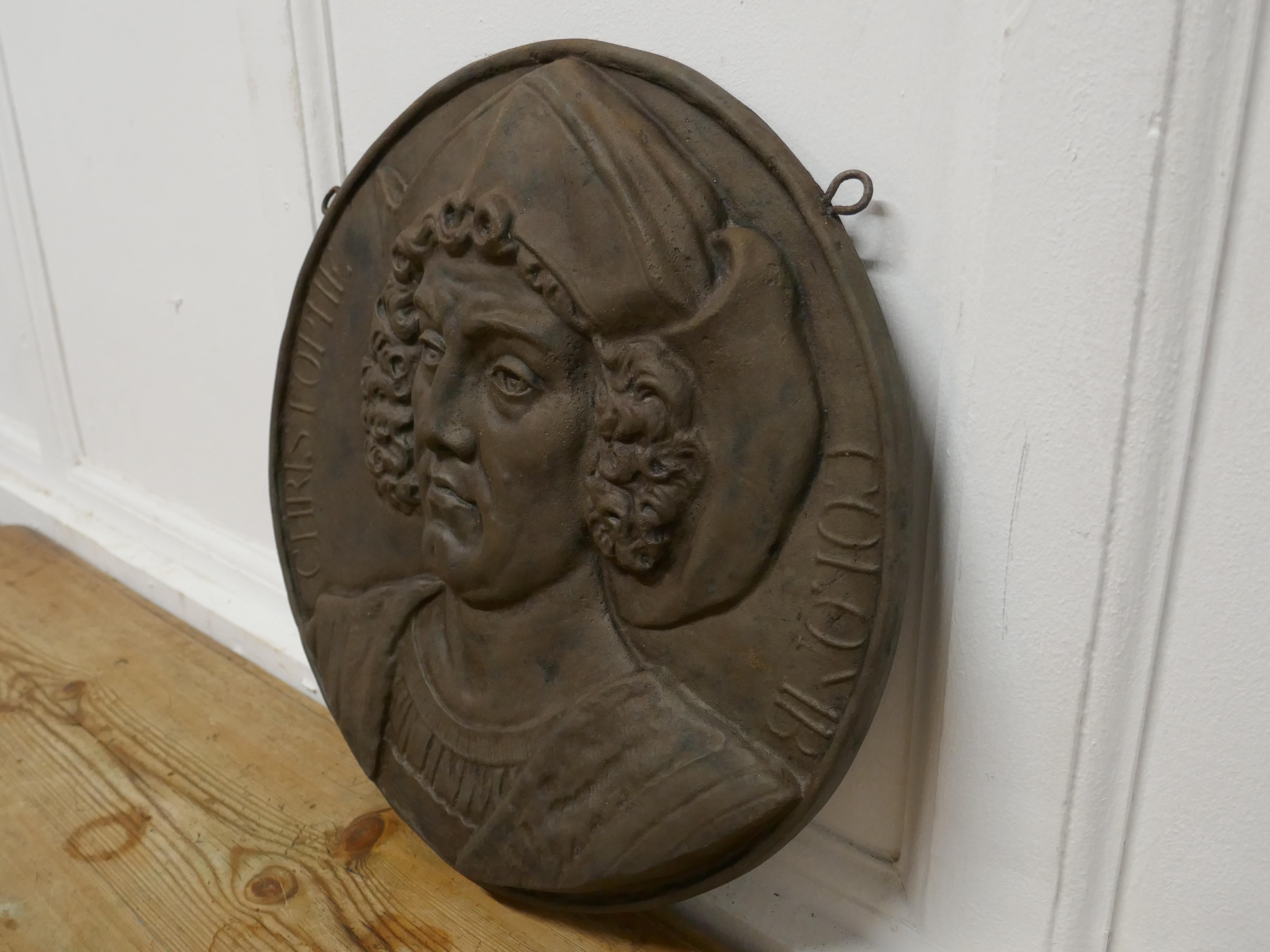 19th Century Cast Iron Portrait Plaque of Christoper Columbus, 1451-1506 1