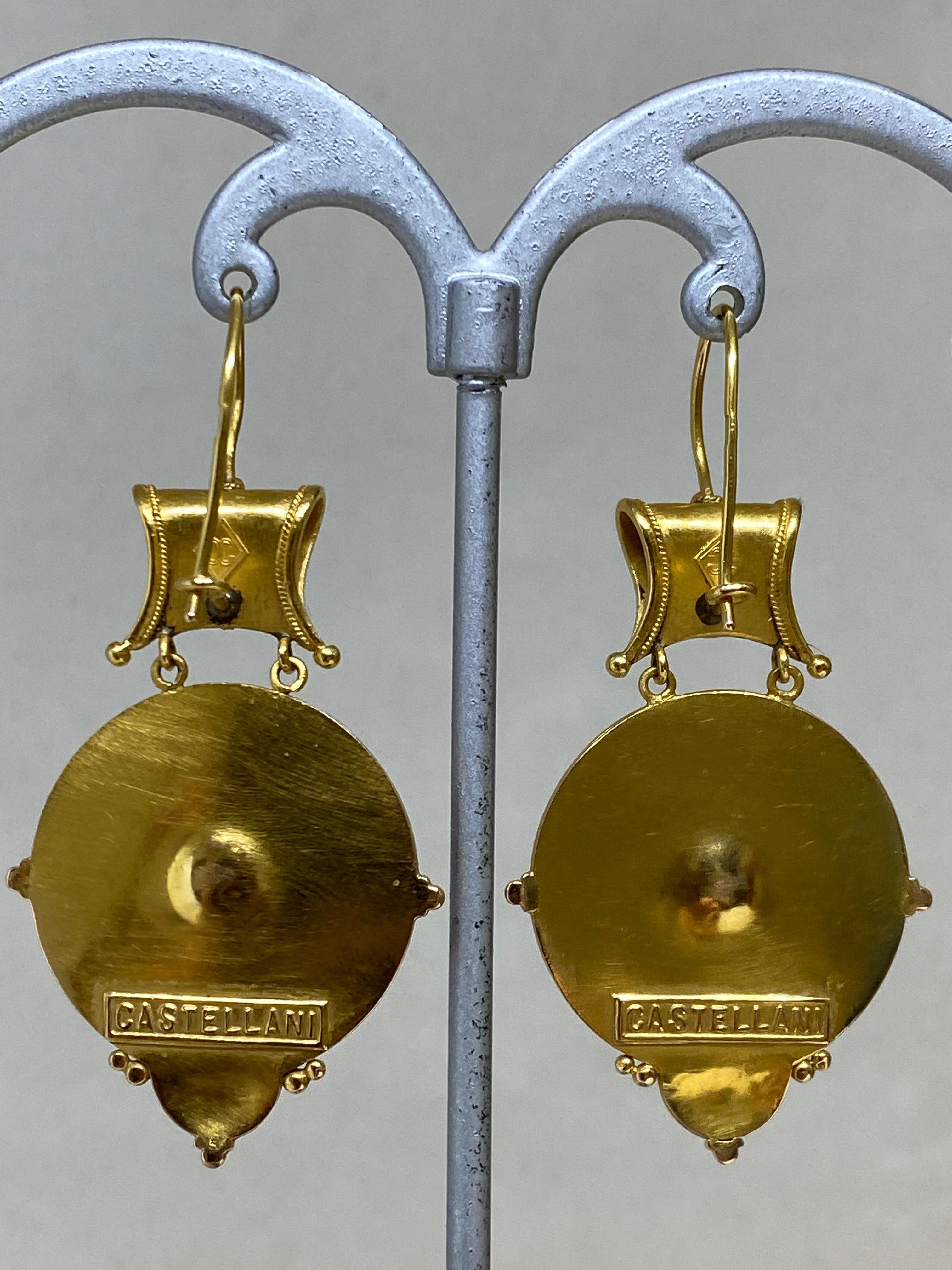 19th C Castellani Etruscan Revival 18k Yellow Gold Amethyst Enamel Drop Earrings 1