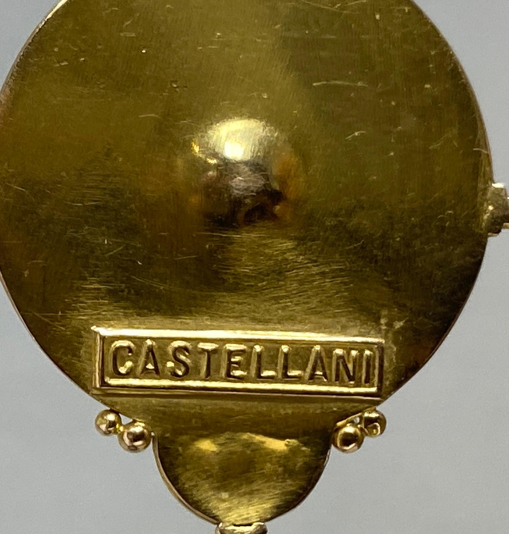 19th C Castellani Etruscan Revival 18k Yellow Gold Amethyst Enamel Drop Earrings 2