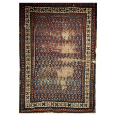 19th C. Caucasian Shirvan Rug in Paisley Design, French Blue & Ivory