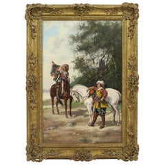 Antique 19th Century Cavaliers with Horses by H. Markham Oil on Canvas