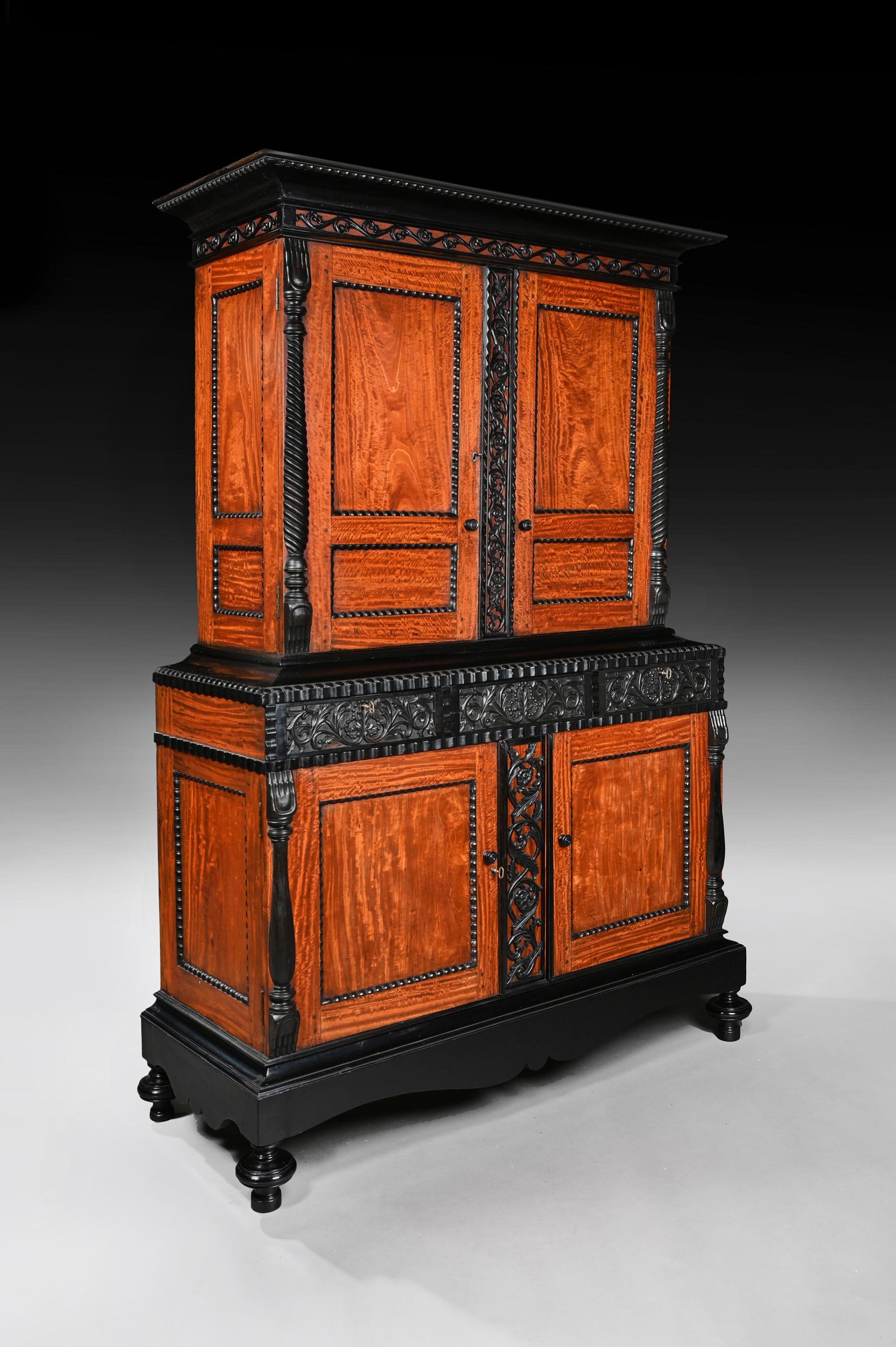 Anglo-Indian 19th Century Ceylonese Indo-Dutch Satinwood and Ebony Cabinet
