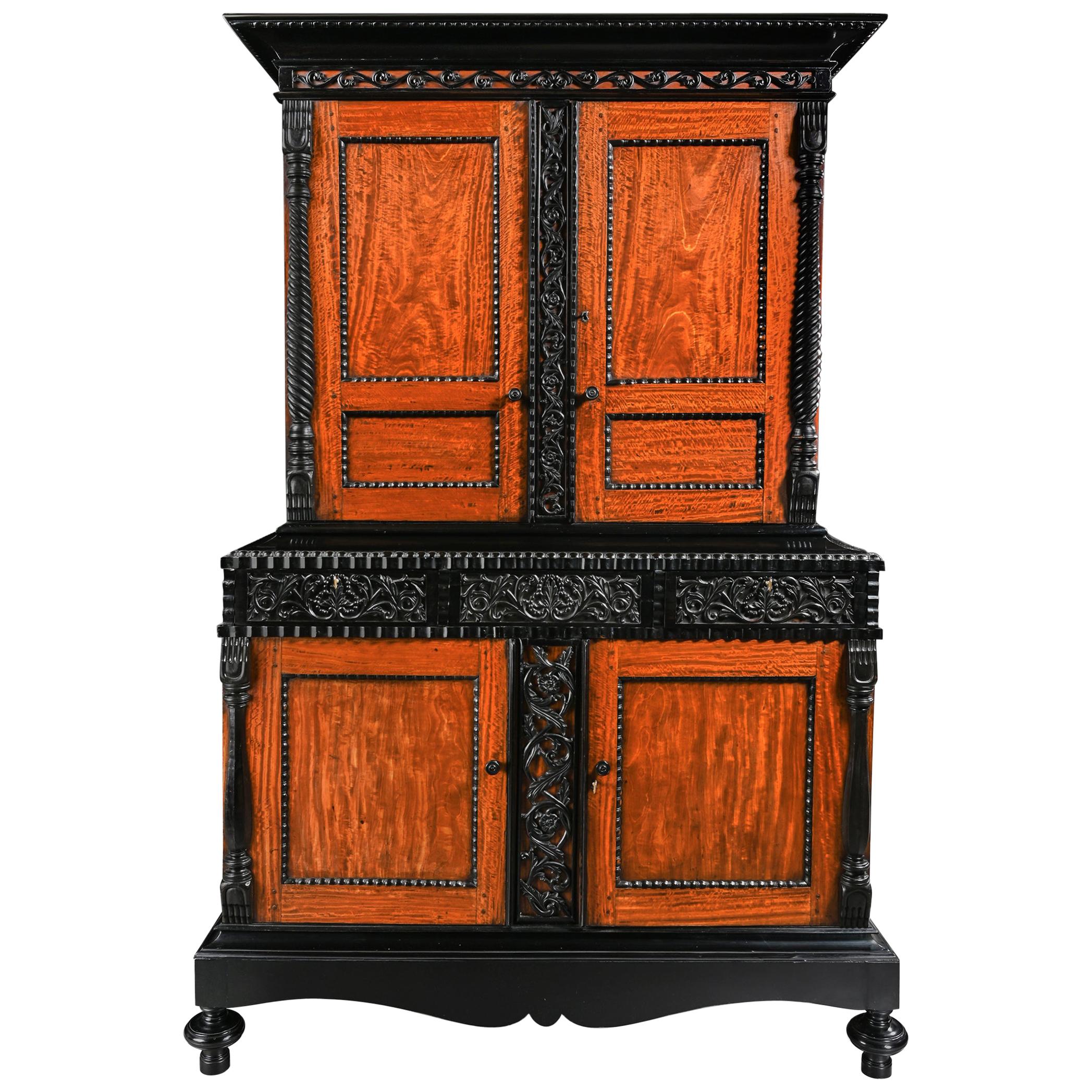 19th Century Ceylonese Indo-Dutch Satinwood and Ebony Cabinet