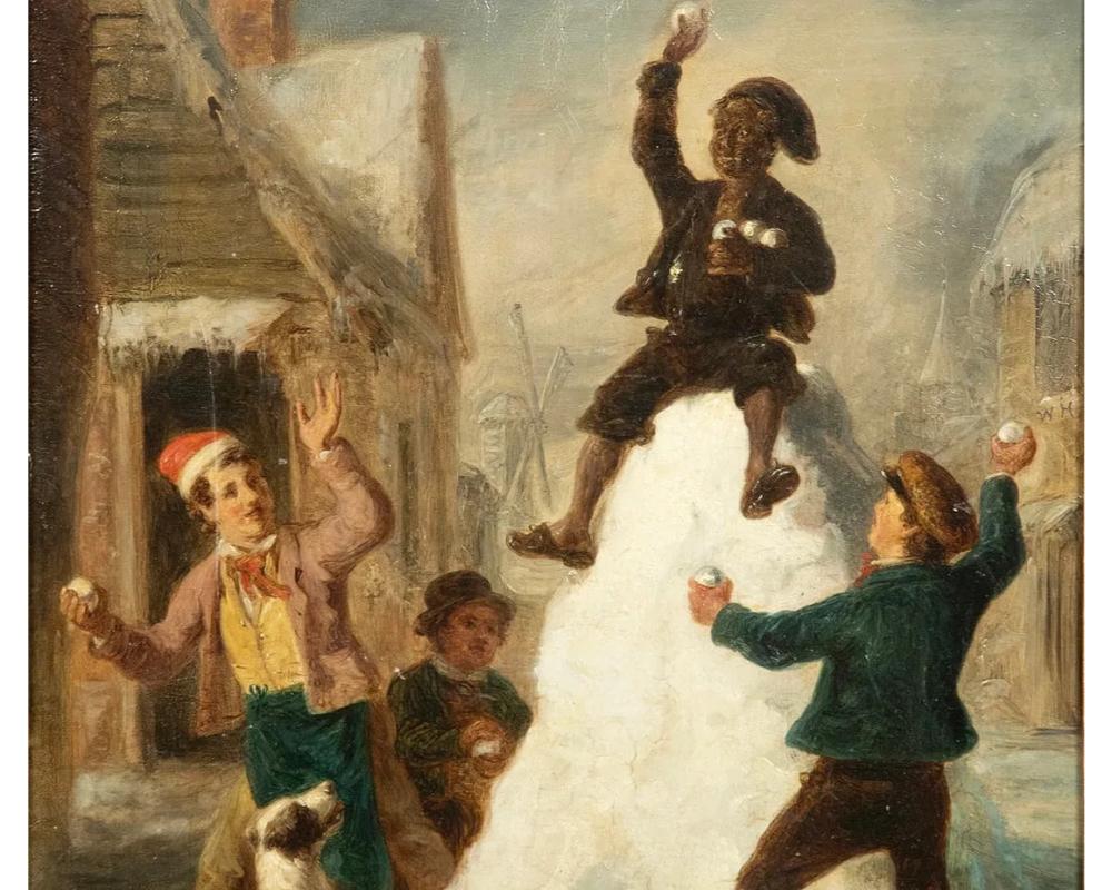 Nord-américain Child & C. A.I.C. scène de genre en hiver, paraphée en vente