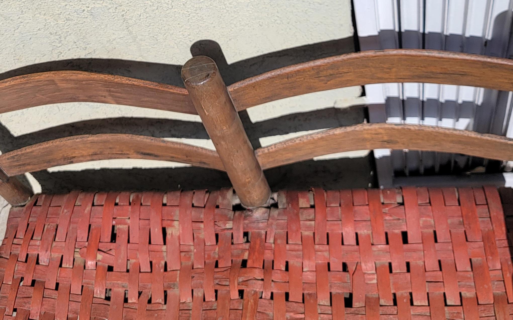 Adirondack 19th C Child's Bench with Red Woven Splint Seat For Sale