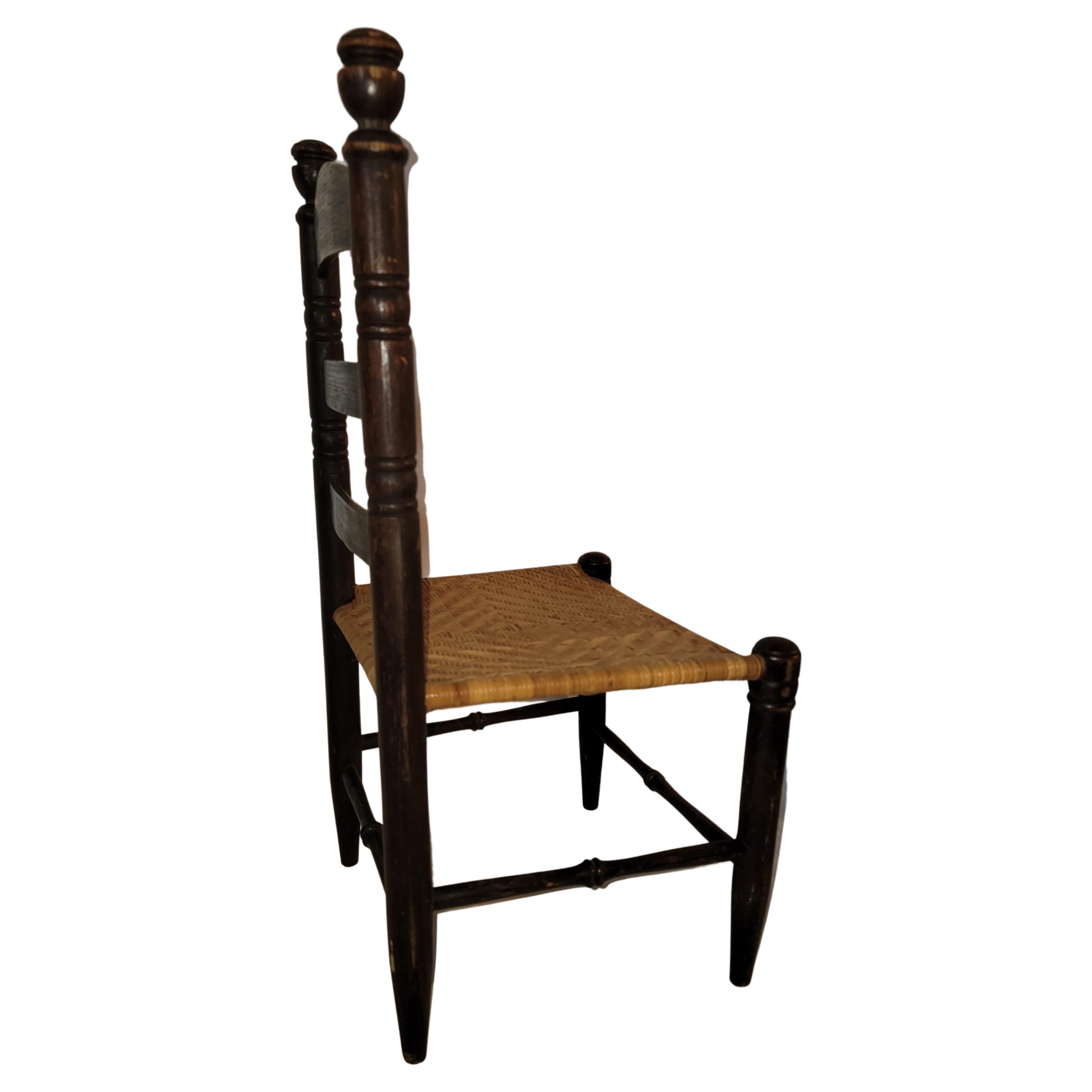 19th Century 19th C Childs Ladder Back Chair with Original Rush Seat For Sale