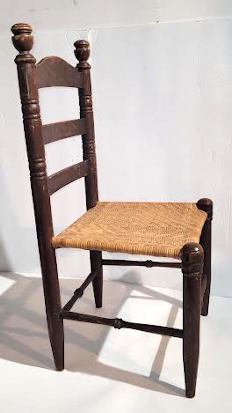 19th C childs ladder back chair with original rush seat. The seat is so beautiful. Pristine condition.
    