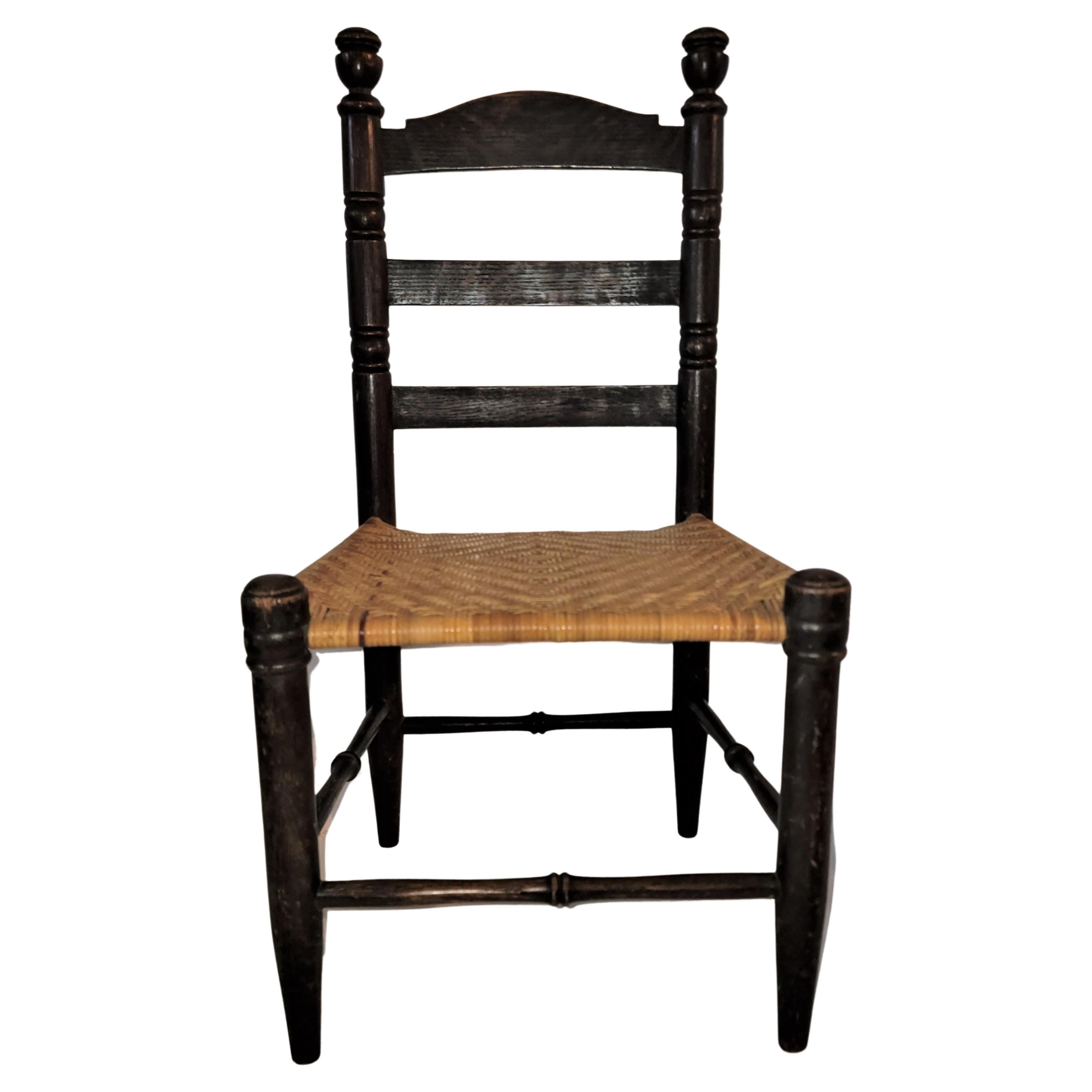 American 19th C Childs Ladder Back Chair with Original Rush Seat For Sale