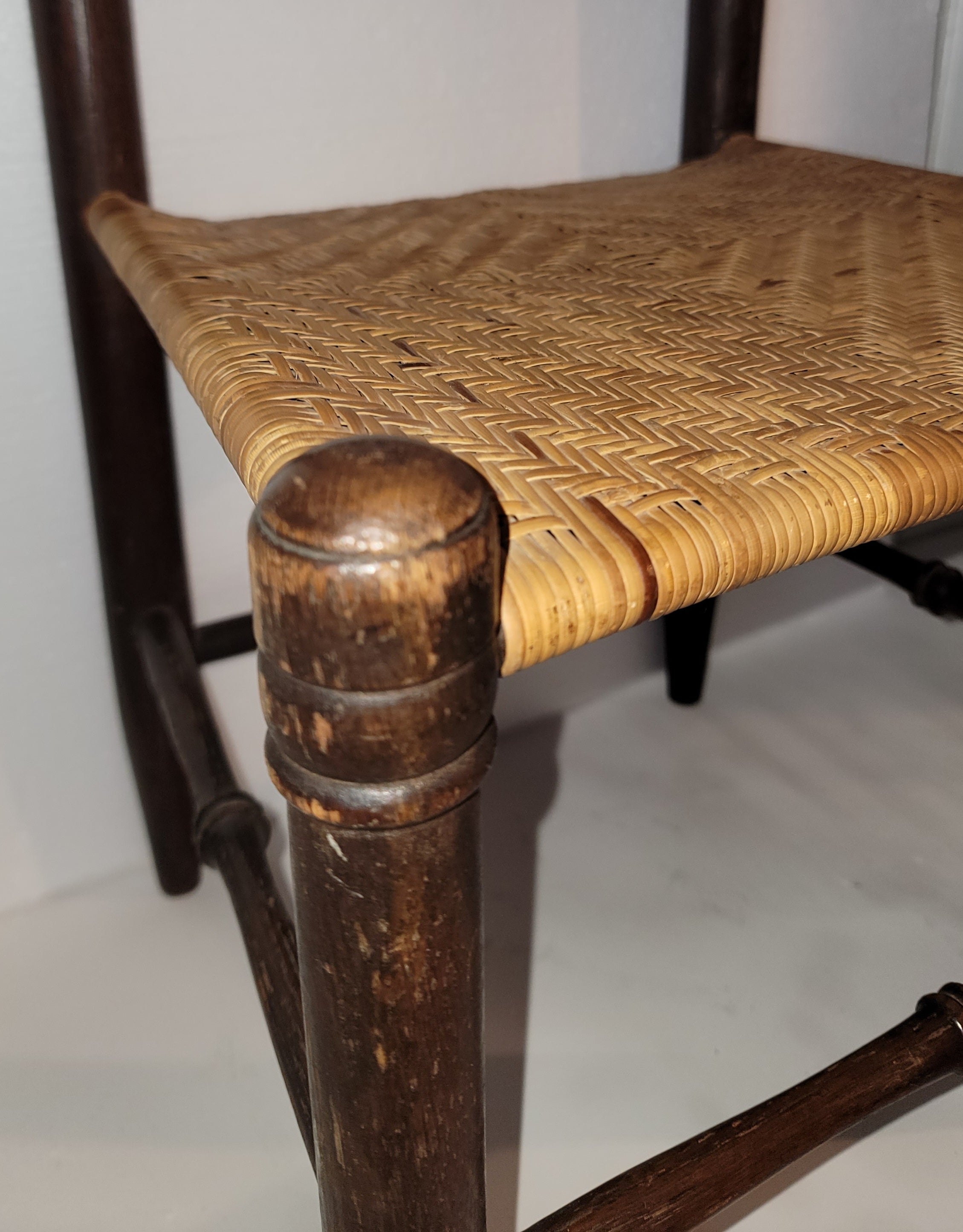 Hand-Crafted 19th C Childs Ladder Back Chair with Original Rush Seat For Sale
