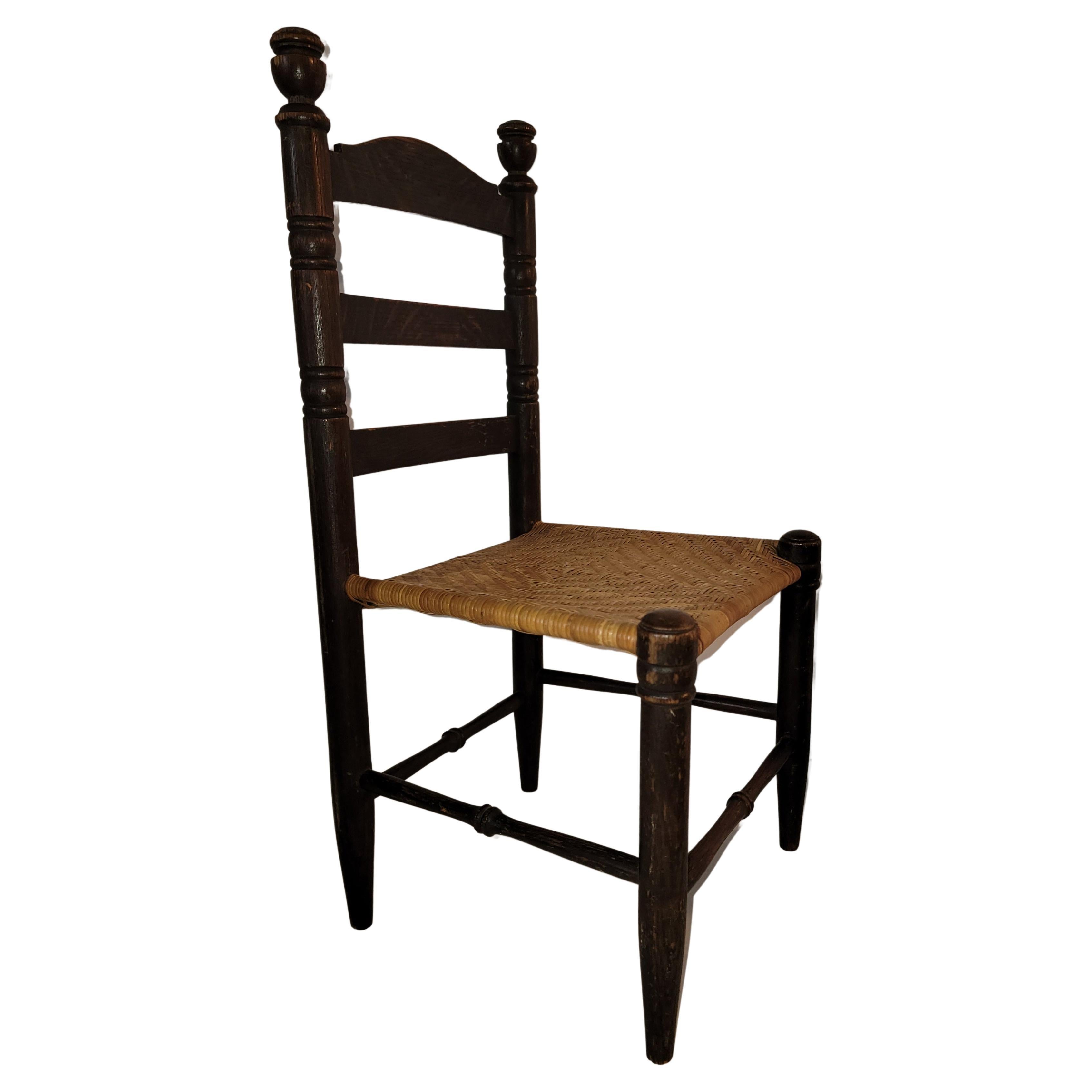 19th C Childs Ladder Back Chair with Original Rush Seat In Good Condition For Sale In Los Angeles, CA