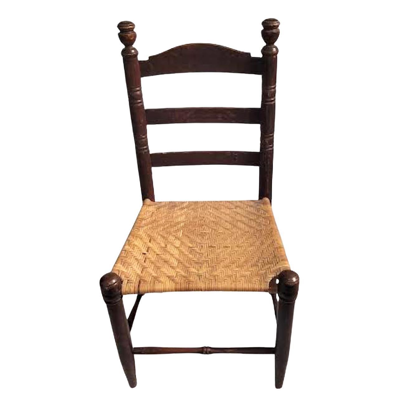 19th C Childs Ladder Back Chair with Original Rush Seat