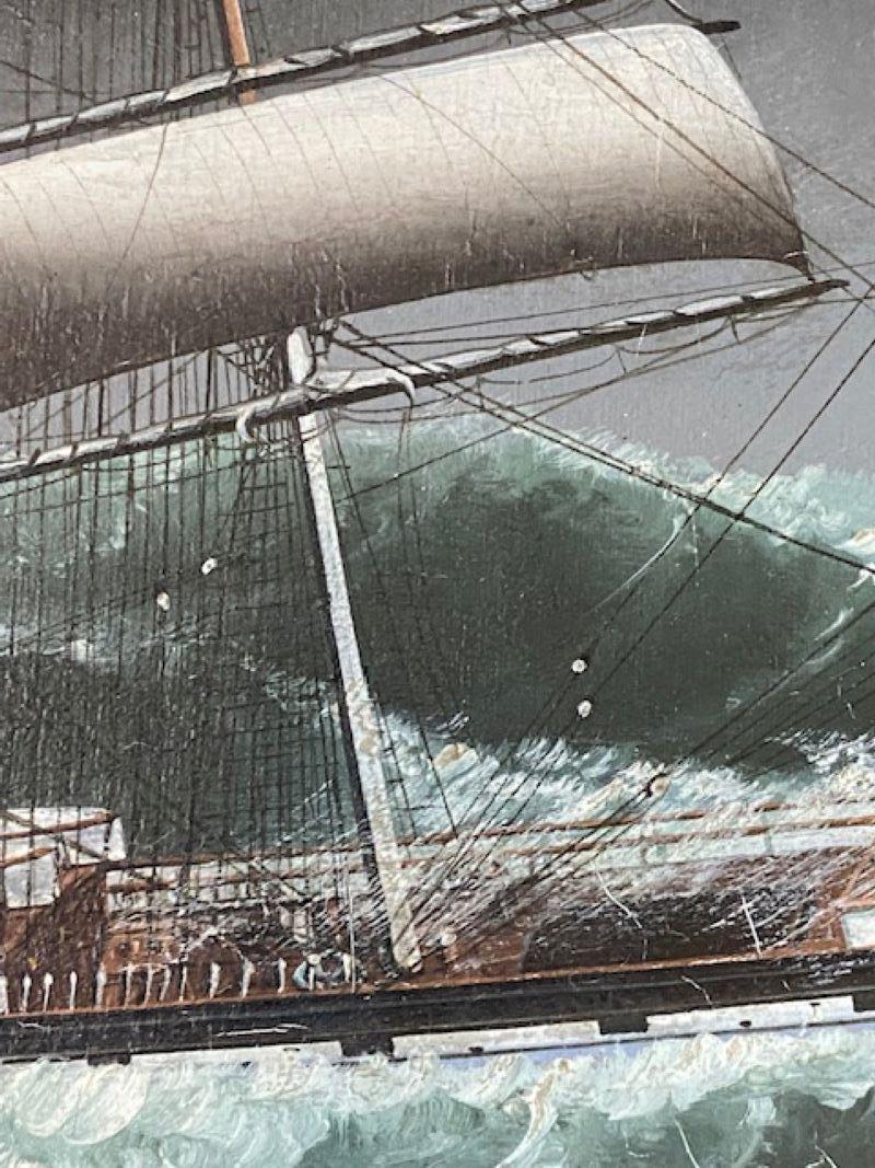 Paysage marin de Chine du 19e siècle représentant le navire Avon dans une mer agitée, par Lai Fong. Bon état - En vente à Nantucket, MA