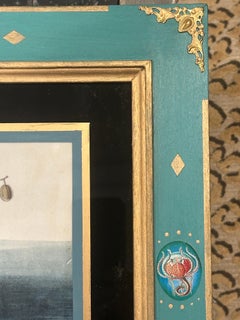 19th C China Trade Watercolor Pith Paper Eglomise Decoupage Frame Duck Junk Boat